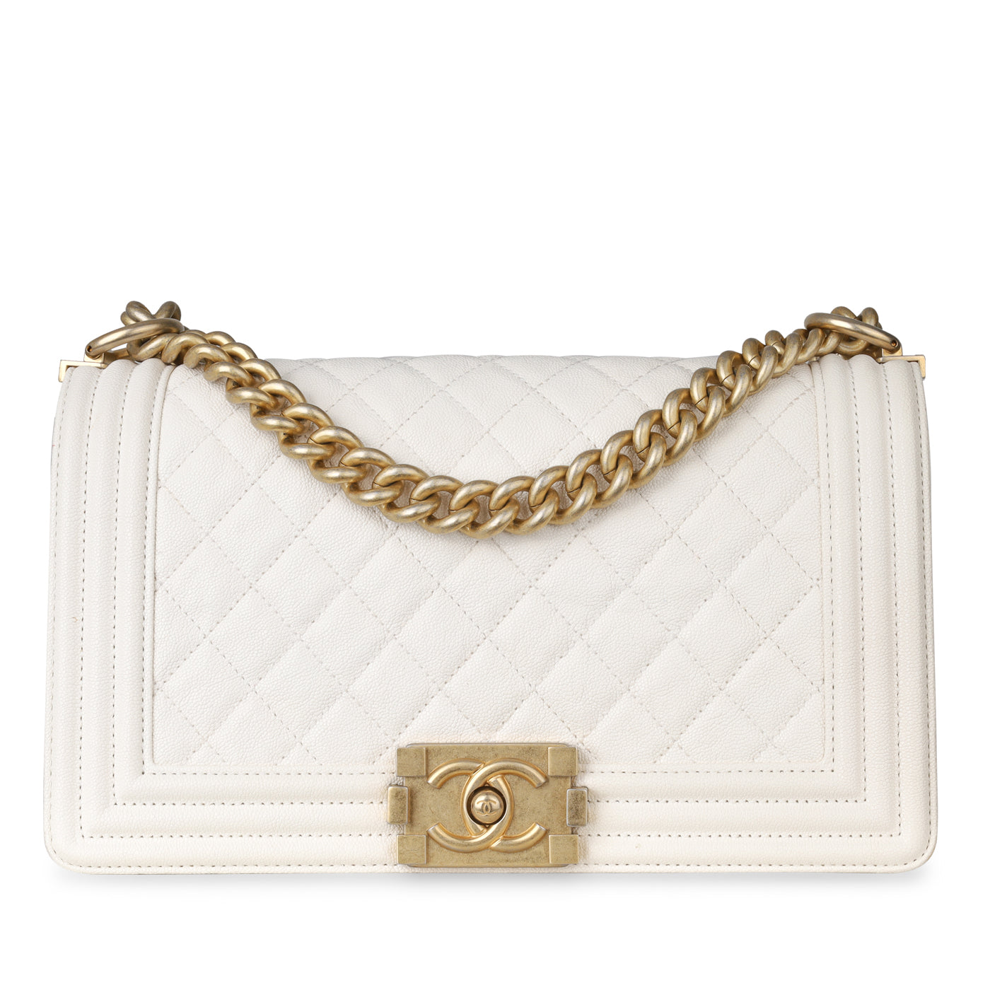 Chanel White Caviar Quilted Medium Boy Bag
