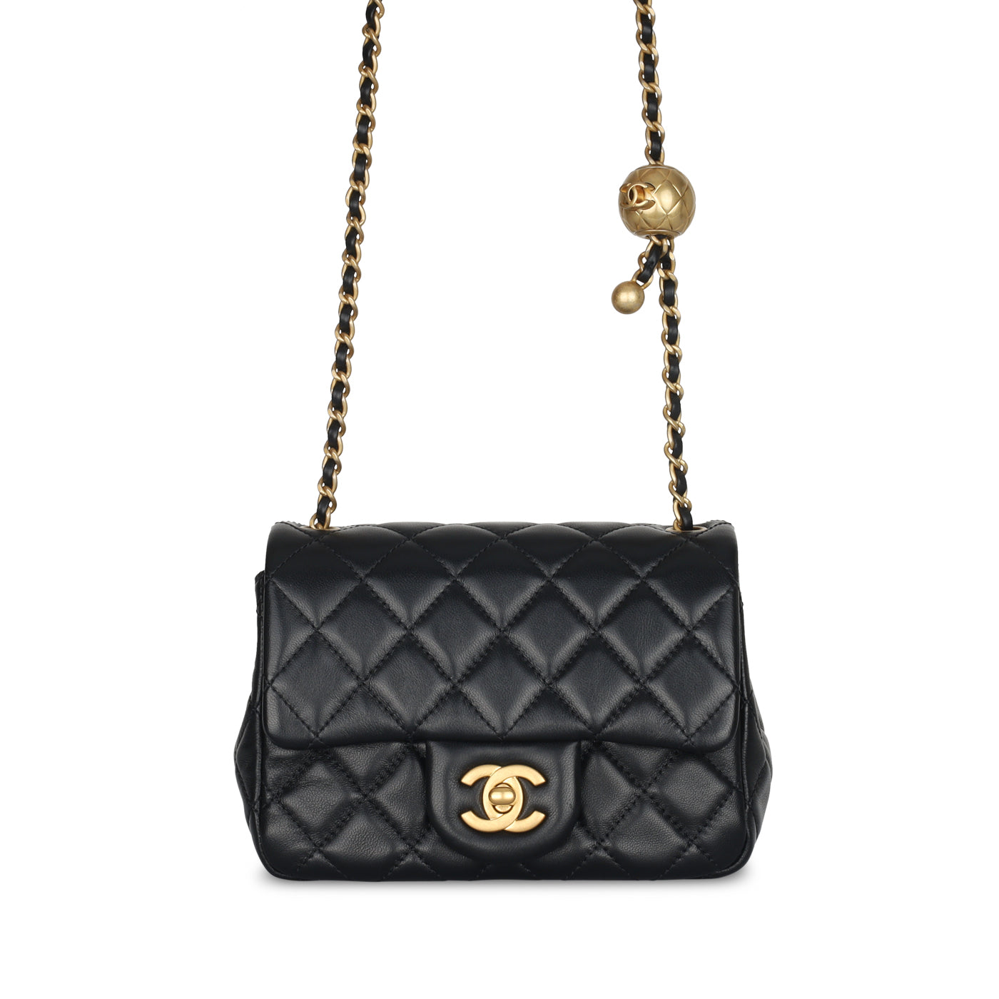 Holy Grail* Chanel Black with Gold Interior Pearl Crush Mini Square F