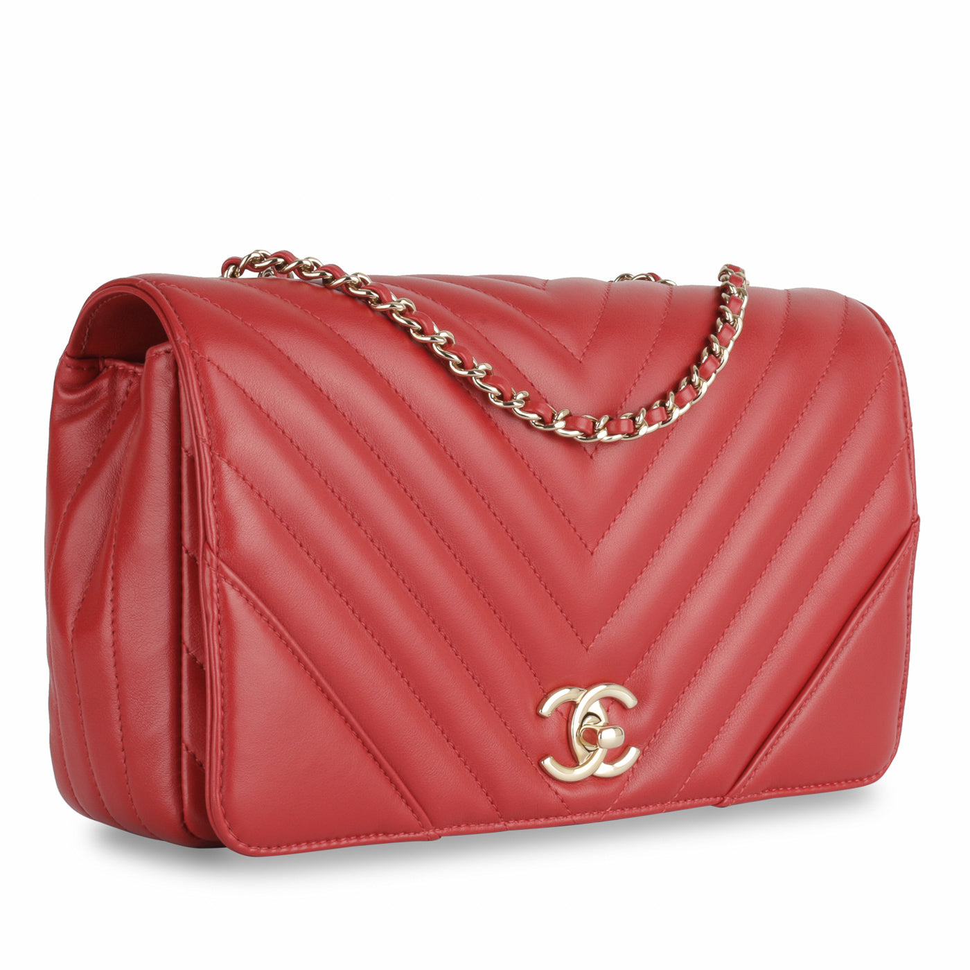 Chanel - Chevron Statement Flap bag - Red Calfskin - CGHW