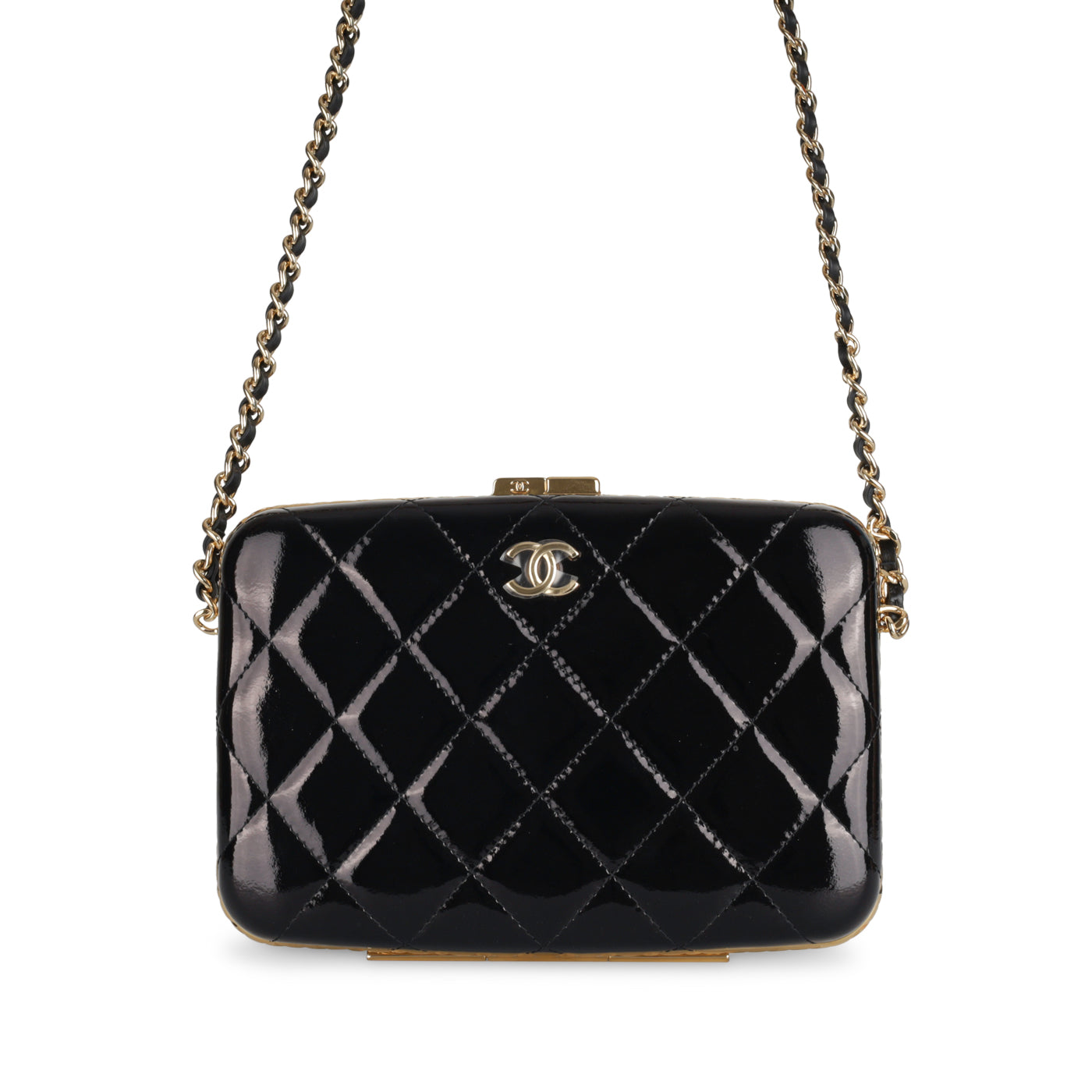 Chanel - Box Clutch on Chain - Black Patent - CGHW - Mint