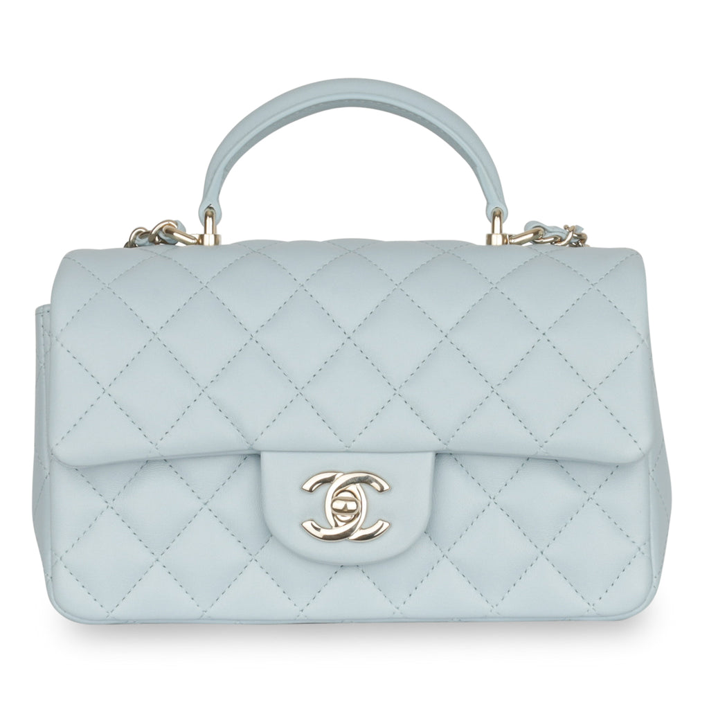 Chanel Light Blue Quilted Lambskin Classic  Endource