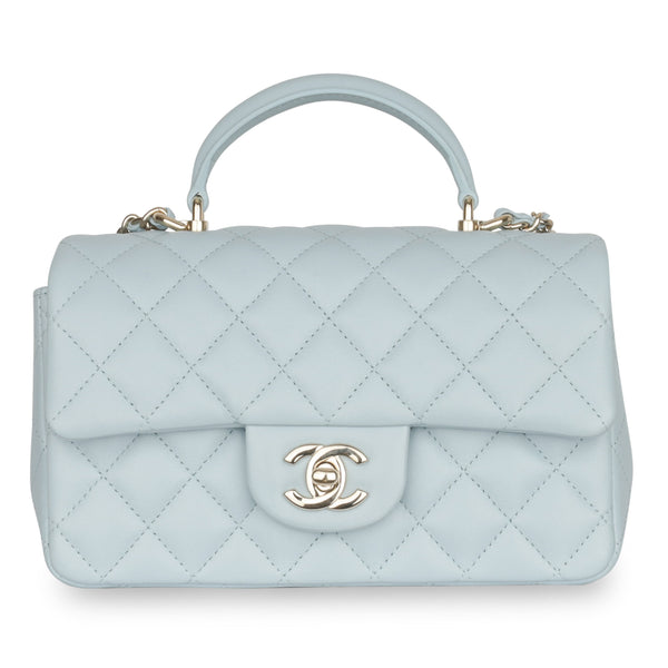 Chanel - Classic Flap Bag - Mini Rectangular Top Handle - Baby Blue