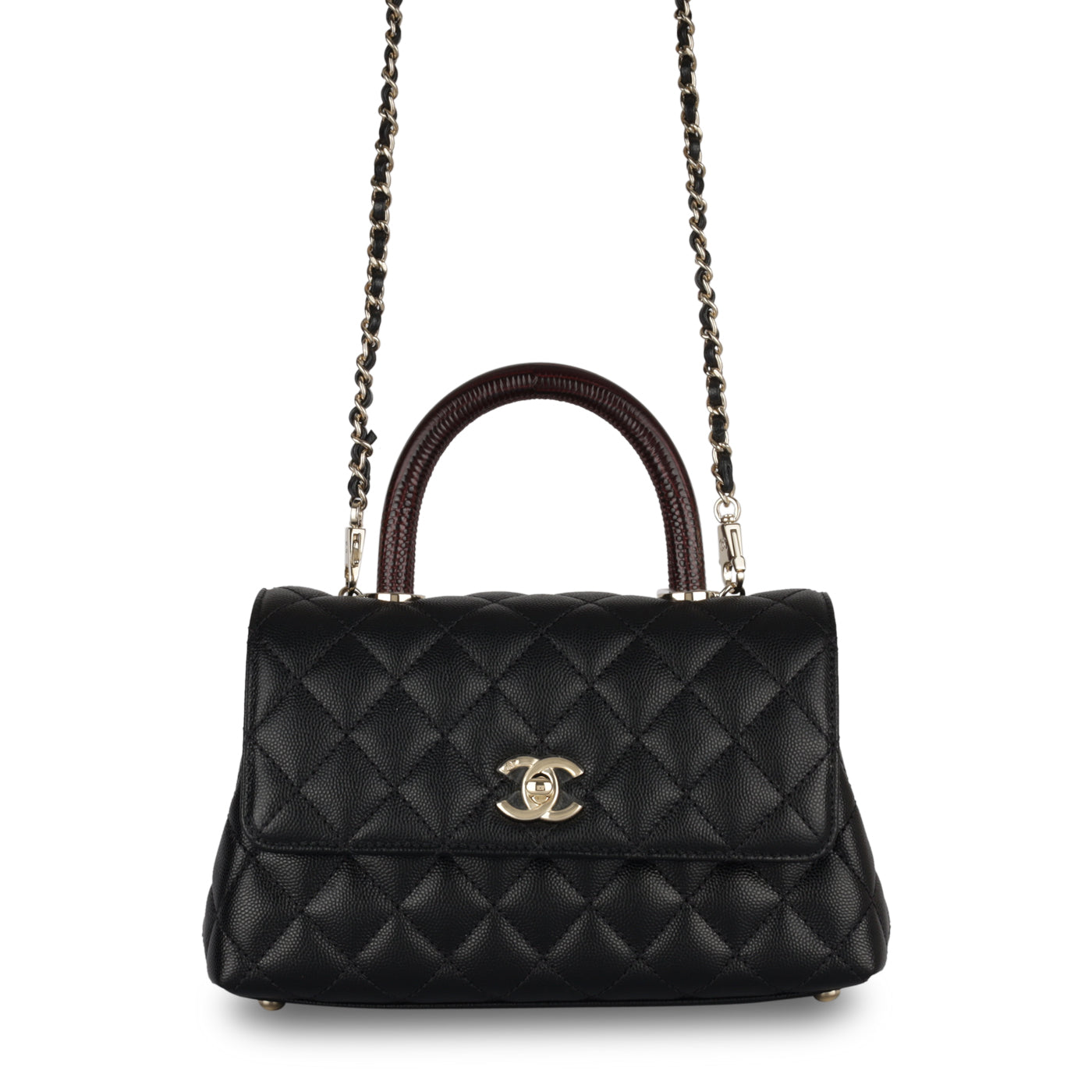 Chanel - Coco Handle - Small - Black Caviar - Lizard Handle - Brand New