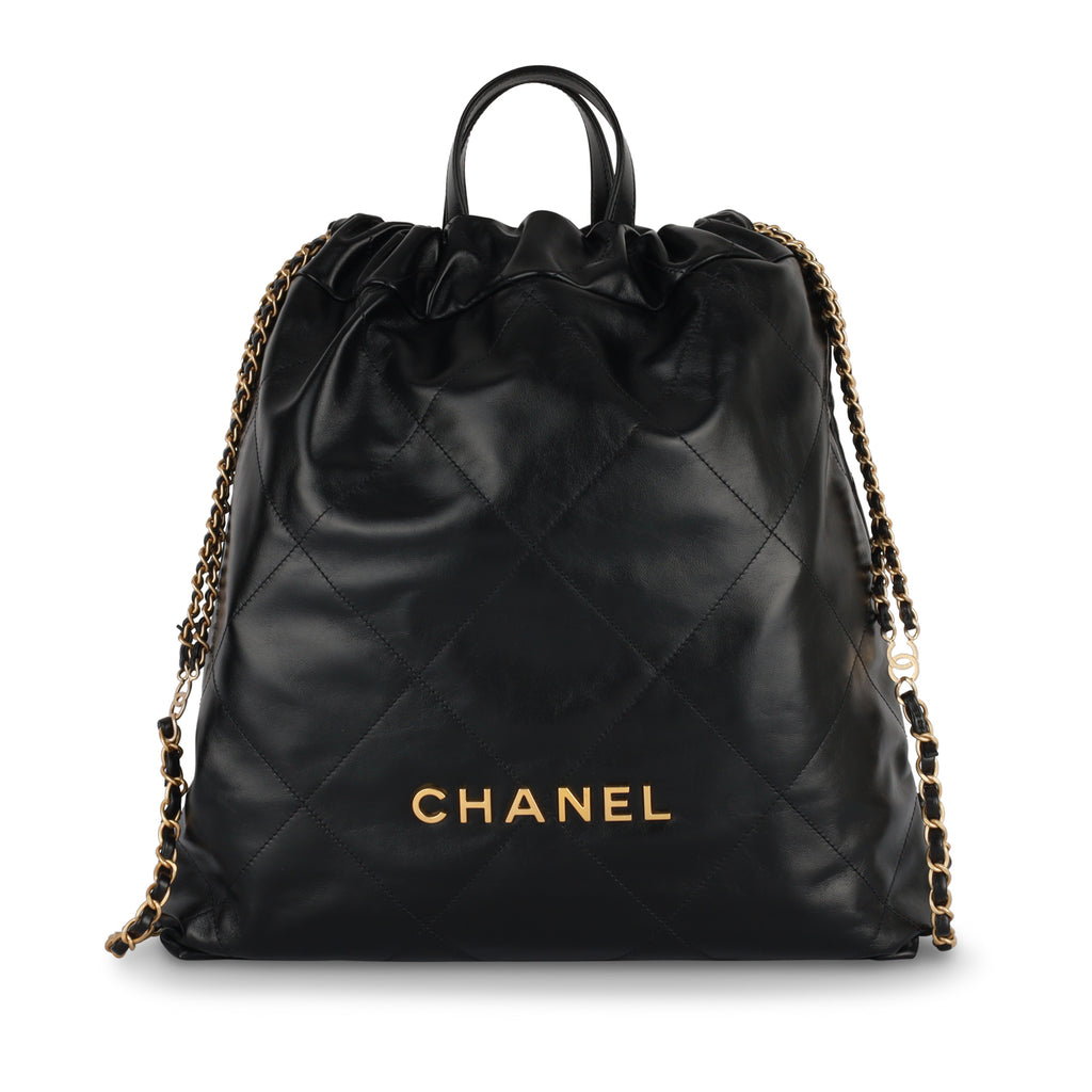 CHANEL Shiny Calfskin Quilted Chanel 22 Backpack So Black 1281954