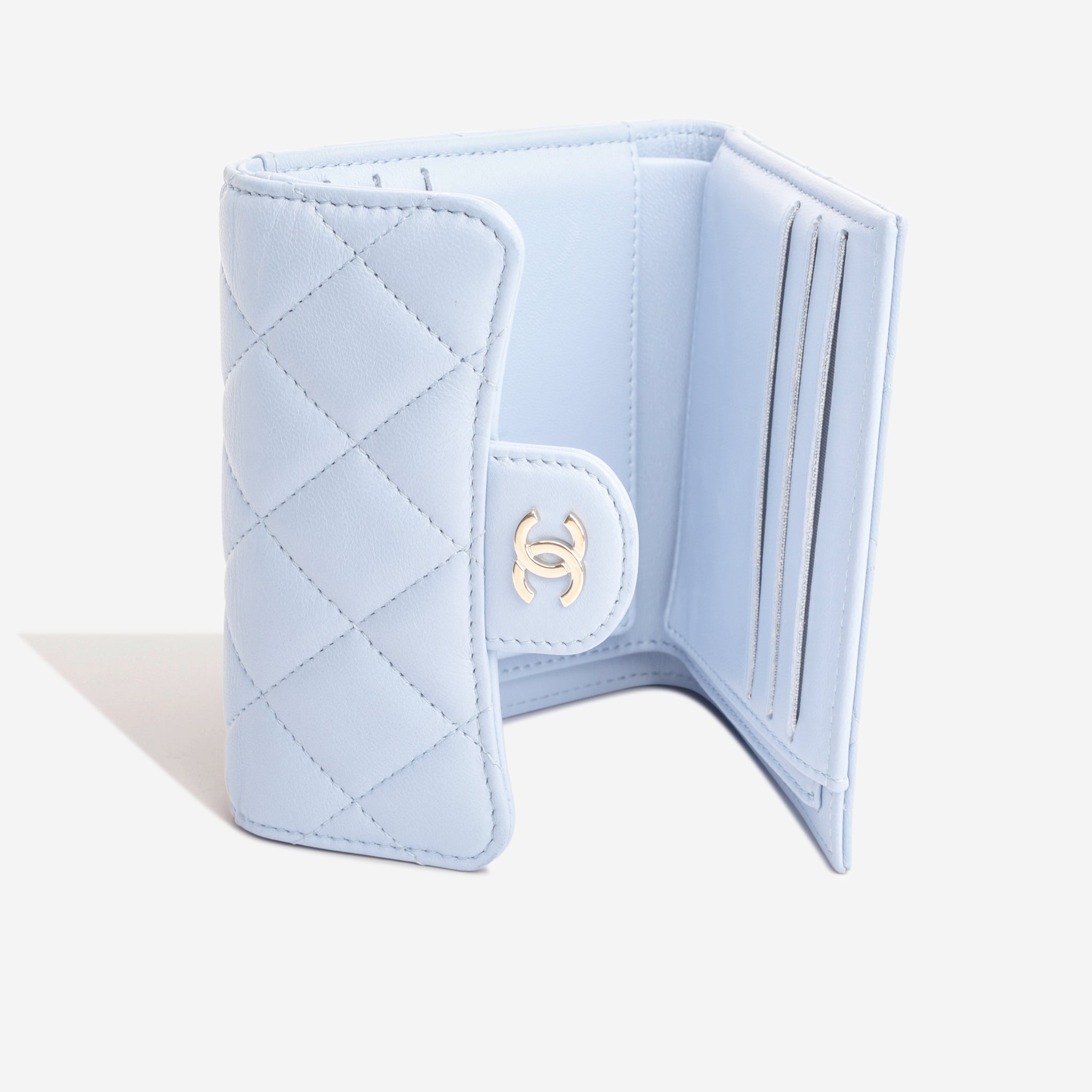 Sale!! BNIB Chanel Card Holder Light Blue Lambskin, Luxury, Bags & Wallets  on Carousell