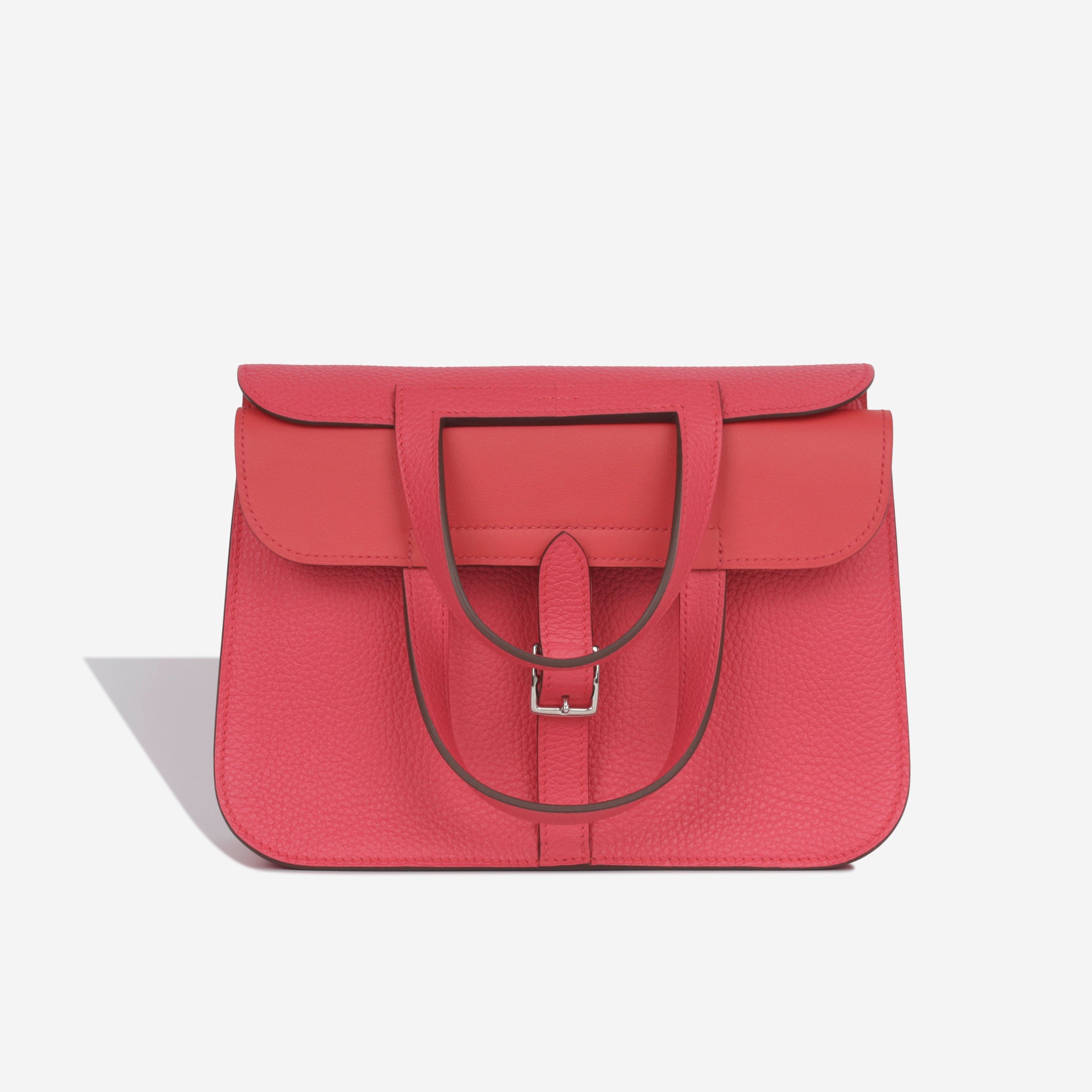 Hermès Halzan 25 In Rouge De Coeur And Rose Extreme Taurillon