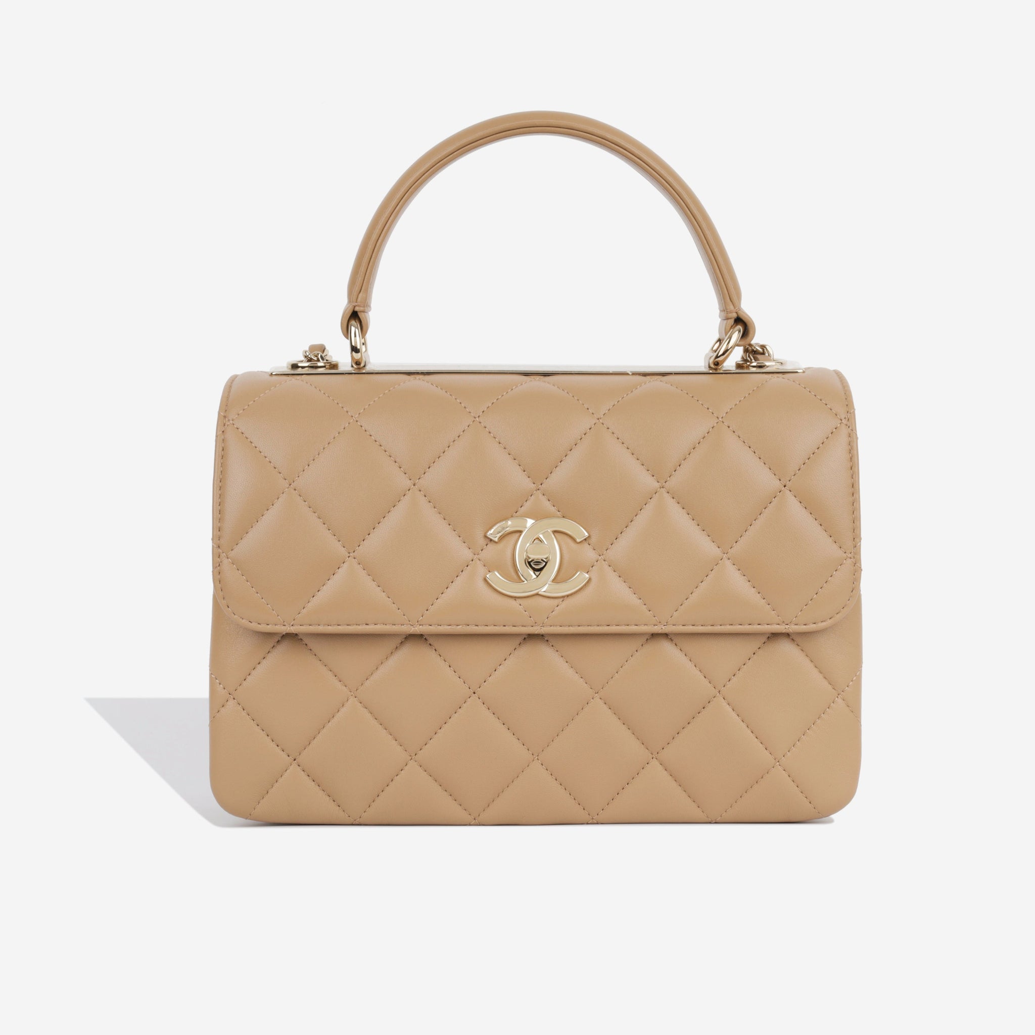 CHANEL Lambskin Quilted Trendy CC Dual Handle Flap Bag Beige