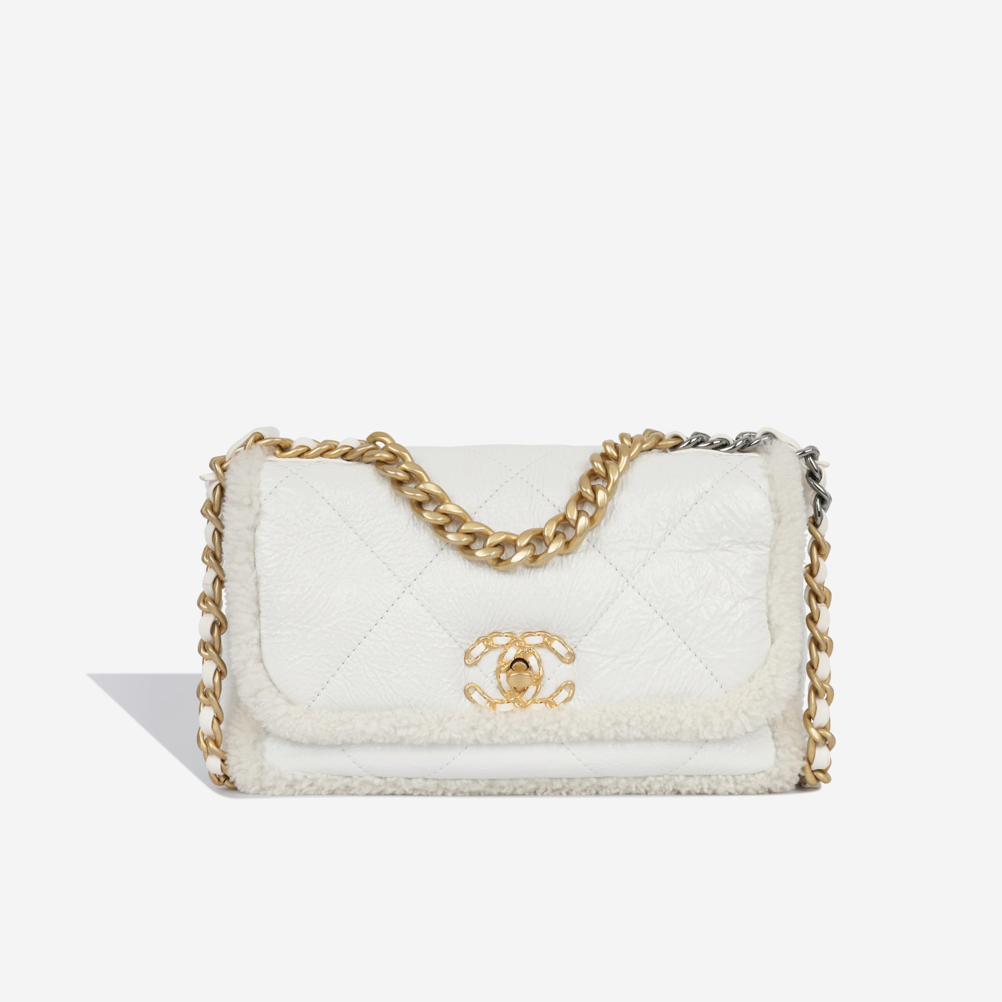 Chanel - Chanel 19 Flap Bag - White Calfskin Lambskin - MHW - Immaculate