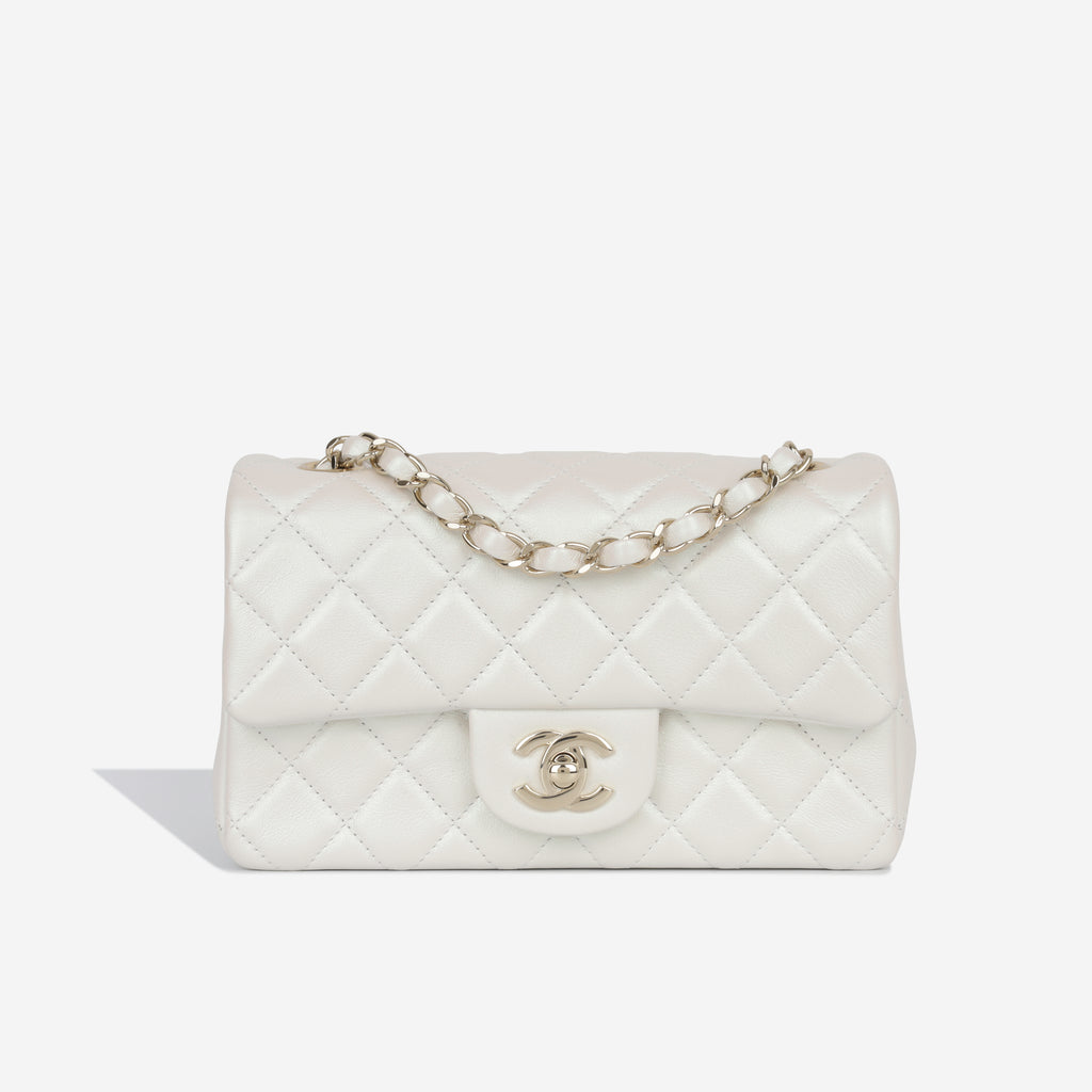Chanel - Classic Flap Bag - Mini Rectangular - White Iridescent - CGHW ...