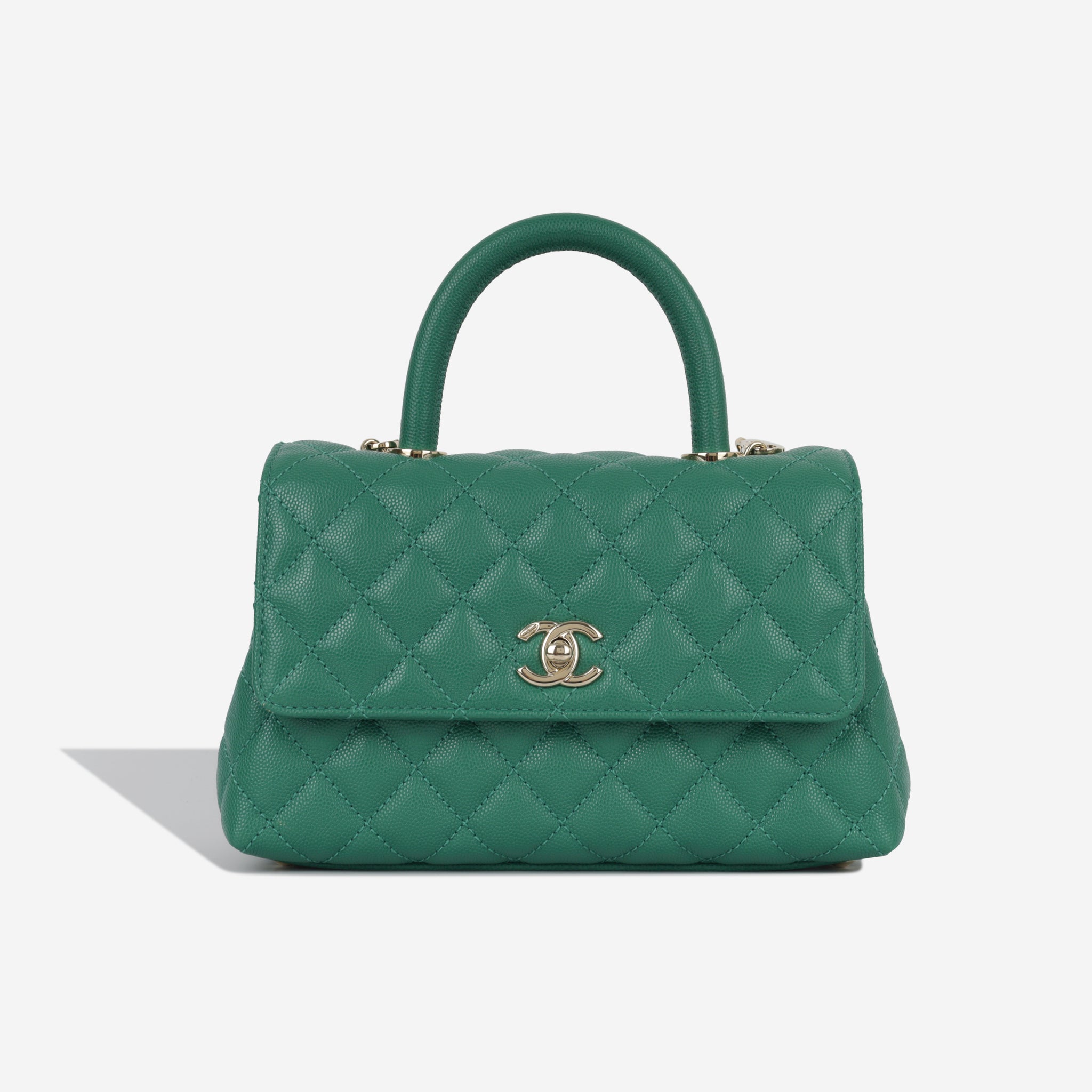 Chanel Caviar Quilted Extra Mini Coco Handle Flap Green - LVLENKA
