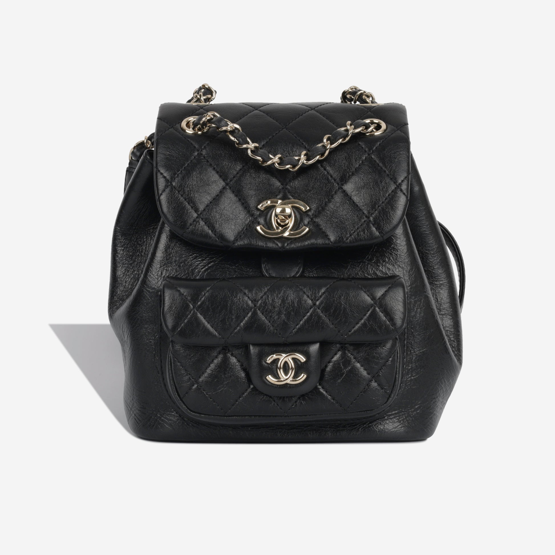 Chanel - Mini Duma Backpack - Black Aged Calfskin - CGHW
