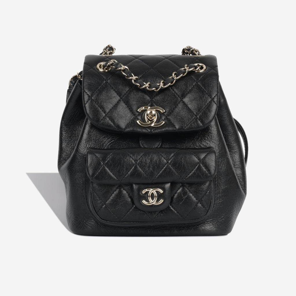 Rare Vintage Chanel CC Duma Micro Mini Quilted Black Lambskin