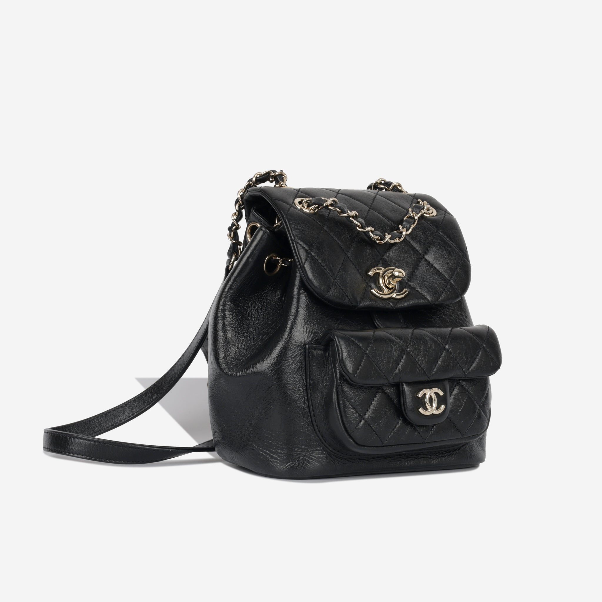 Black Quilted Caviar Mini Backpack Pale Gold Hardware