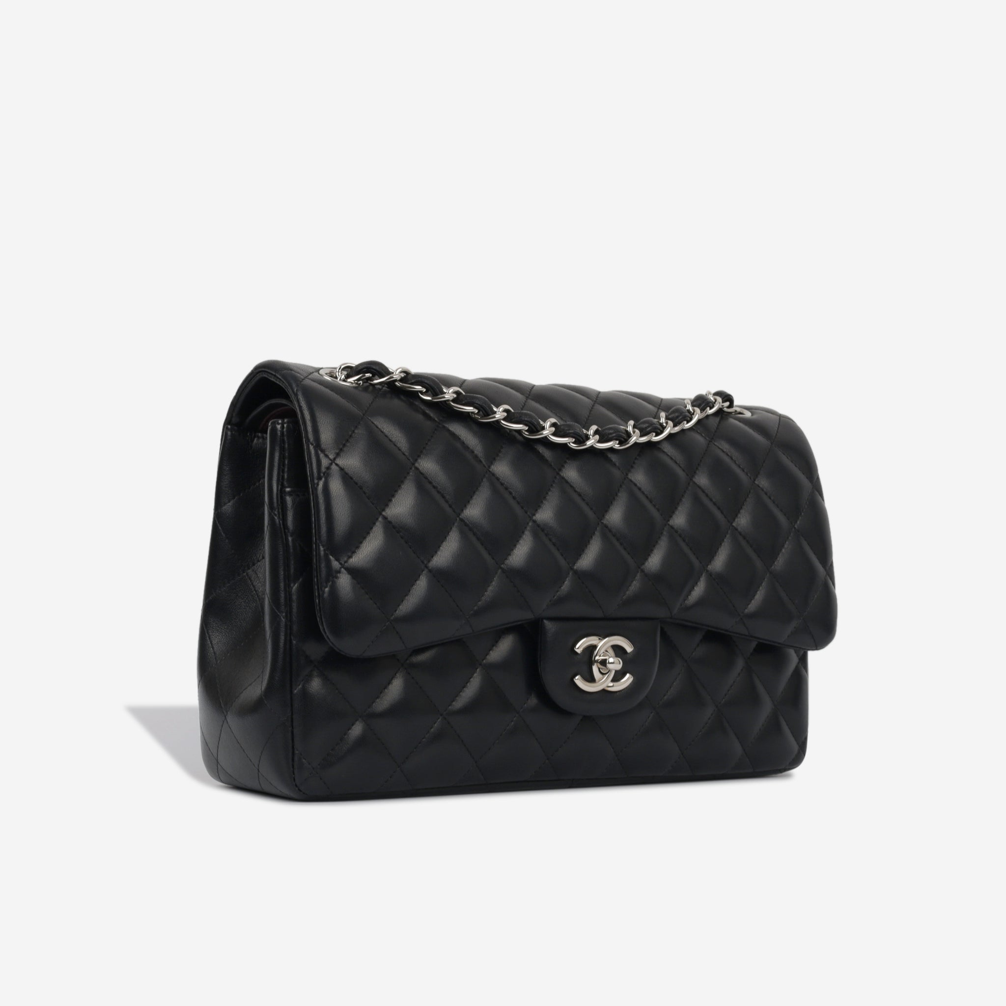 Chanel - Classic Flap Bag - Jumbo - Black Lambskin - SHW - Pre-Loved