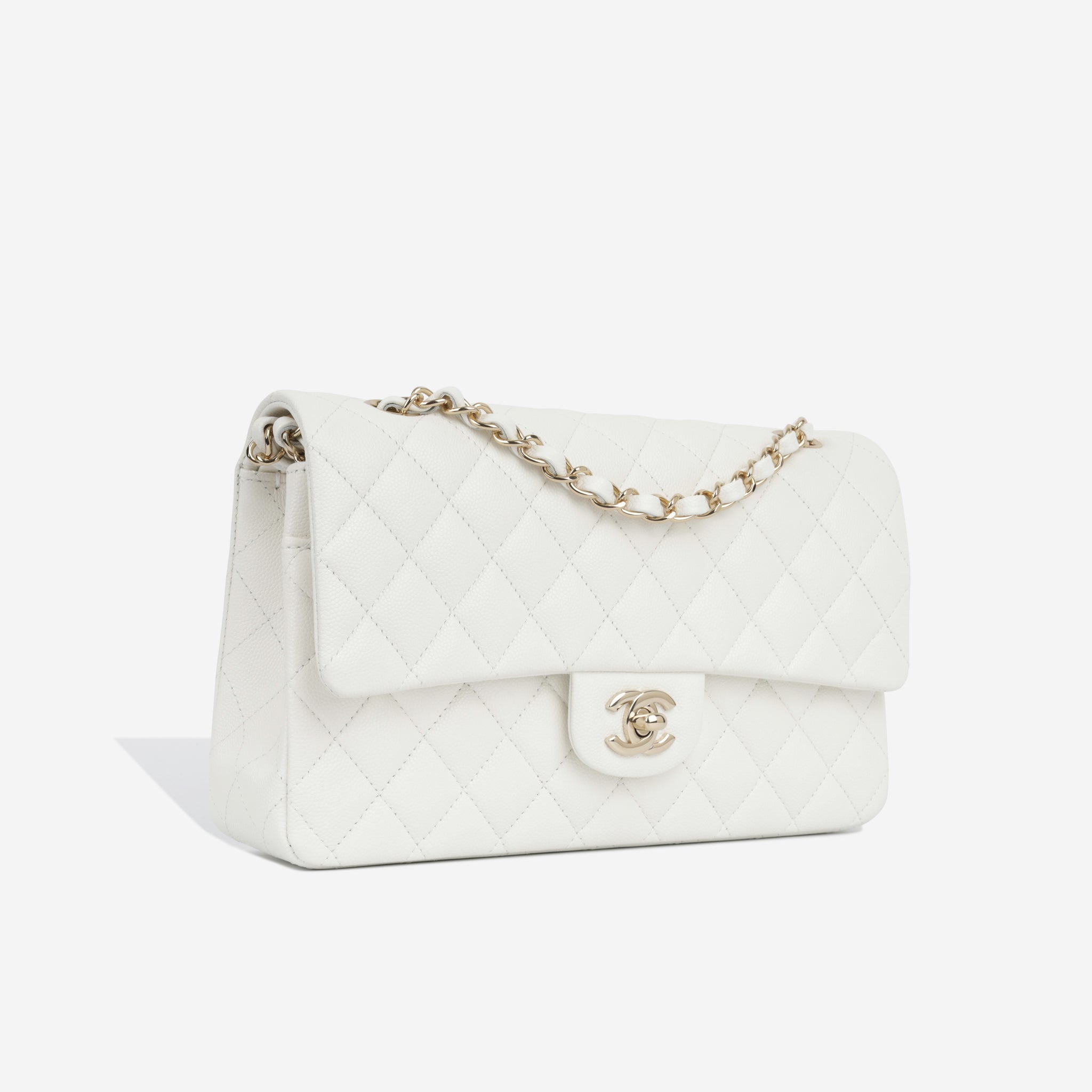 Chanel - Classic Flap Bag - Medium - White Caviar CGHW - Unused