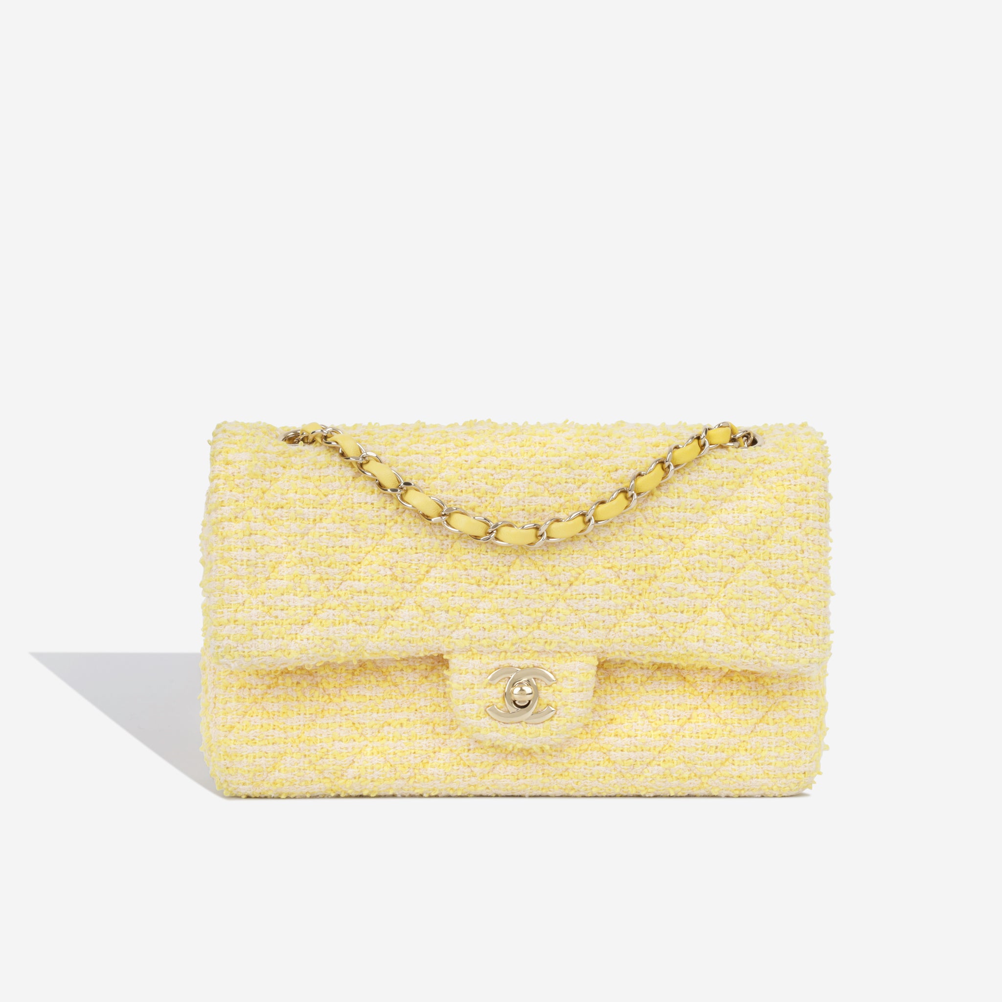 Chanel - Classic Flap Bag - Medium - Yellow Tweed - CGHW - Pre Loved