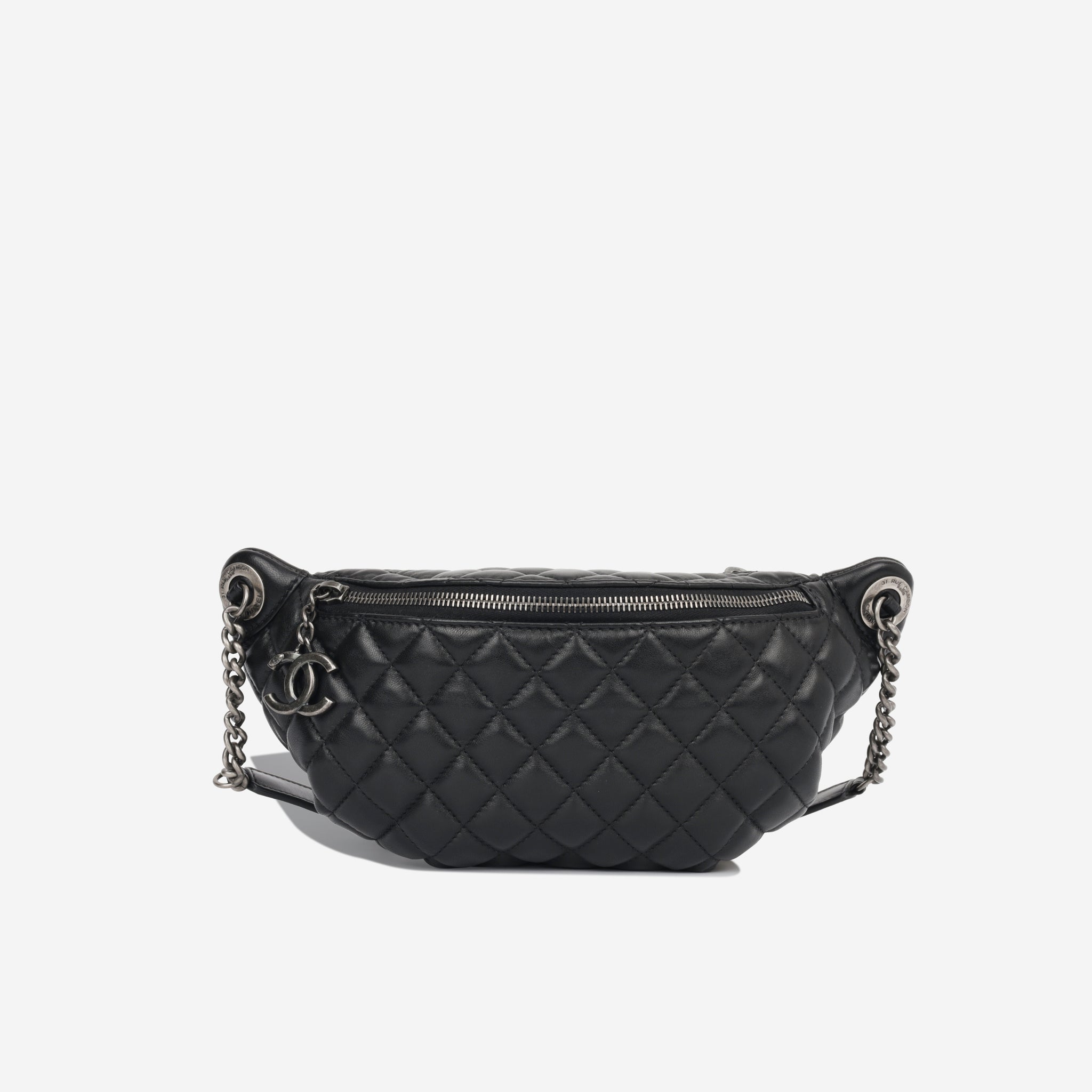 CHANEL Lambskin Quilted Banane Waist Bag Fanny Pack Black