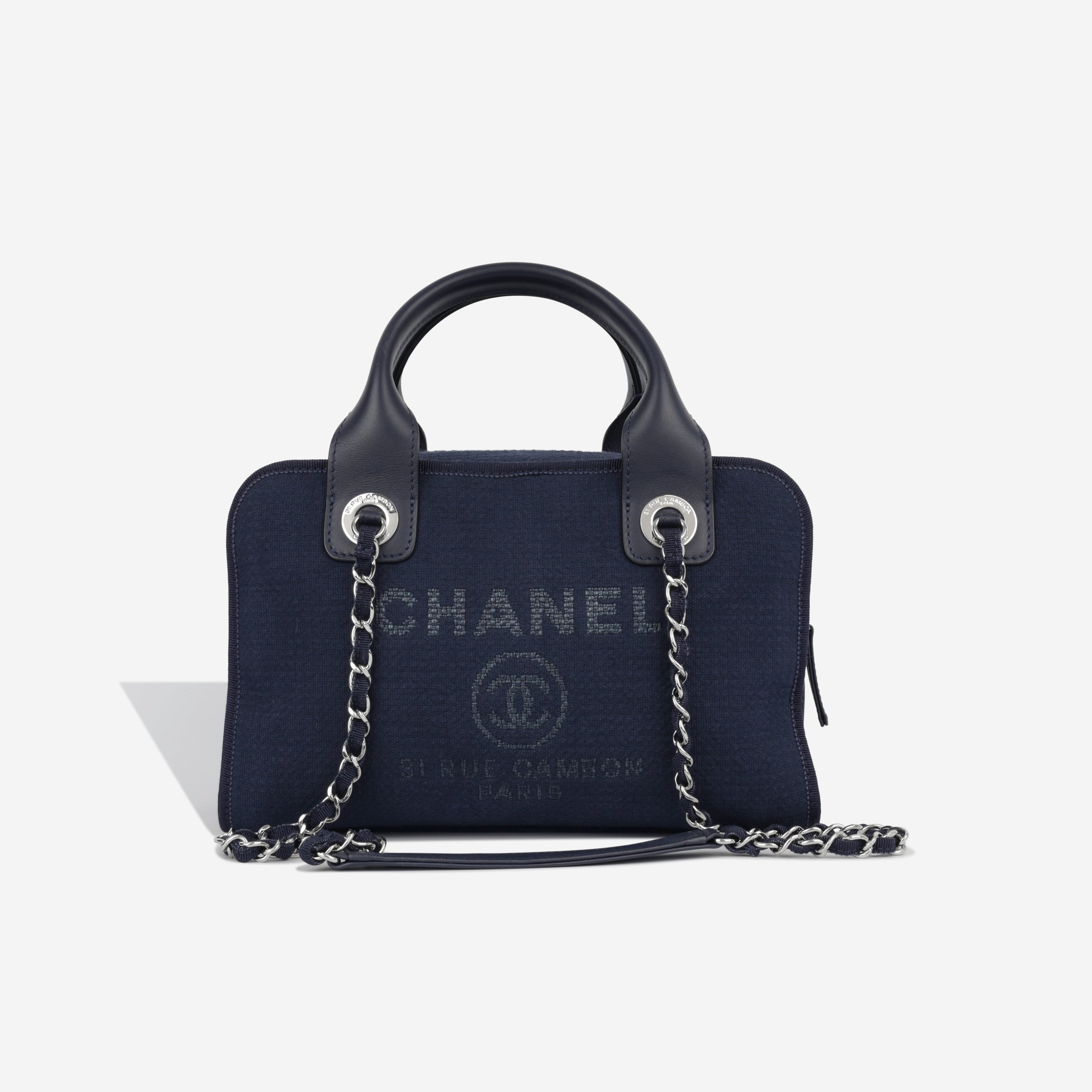 Chanel - Deauville Bowler Bag - Navy Fabric - SHW - Pre Loved