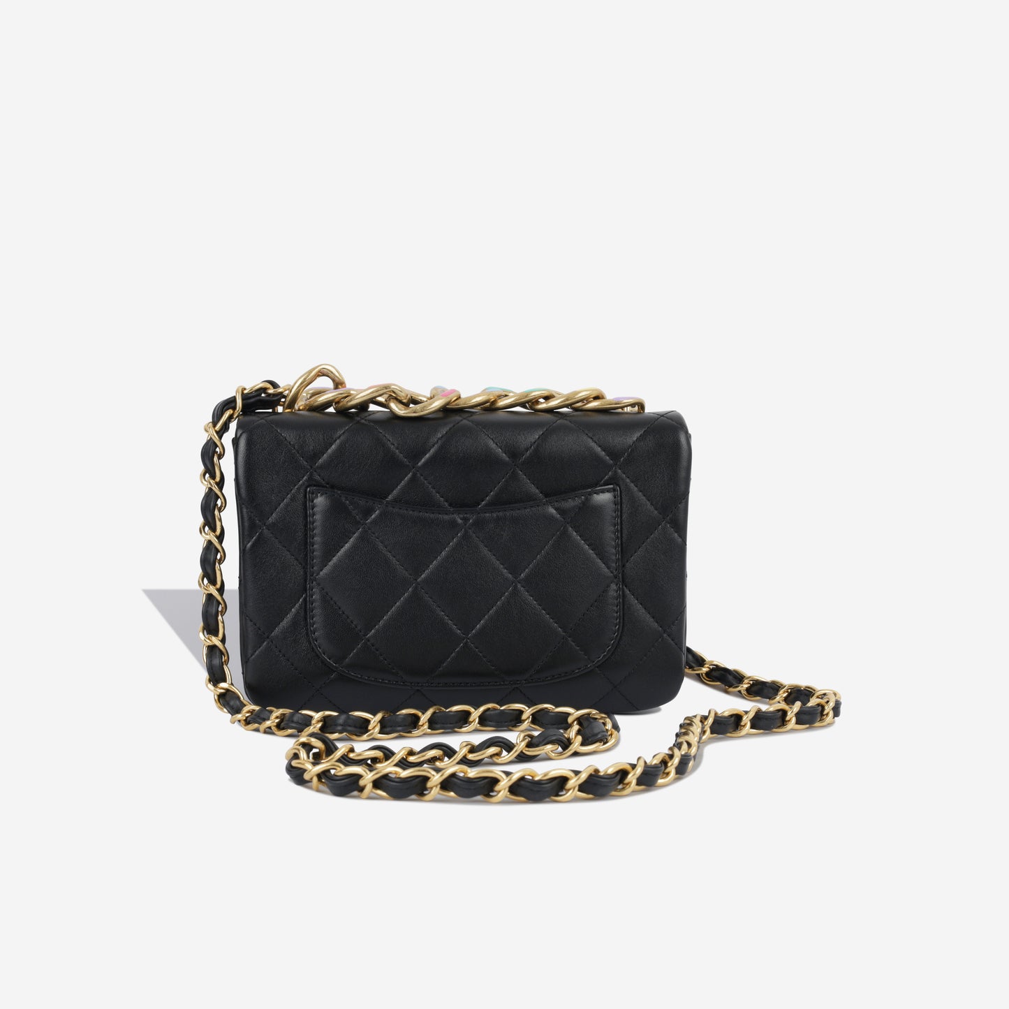 Seasonal Rainbow Chain Flap - Black Goatskin GHW