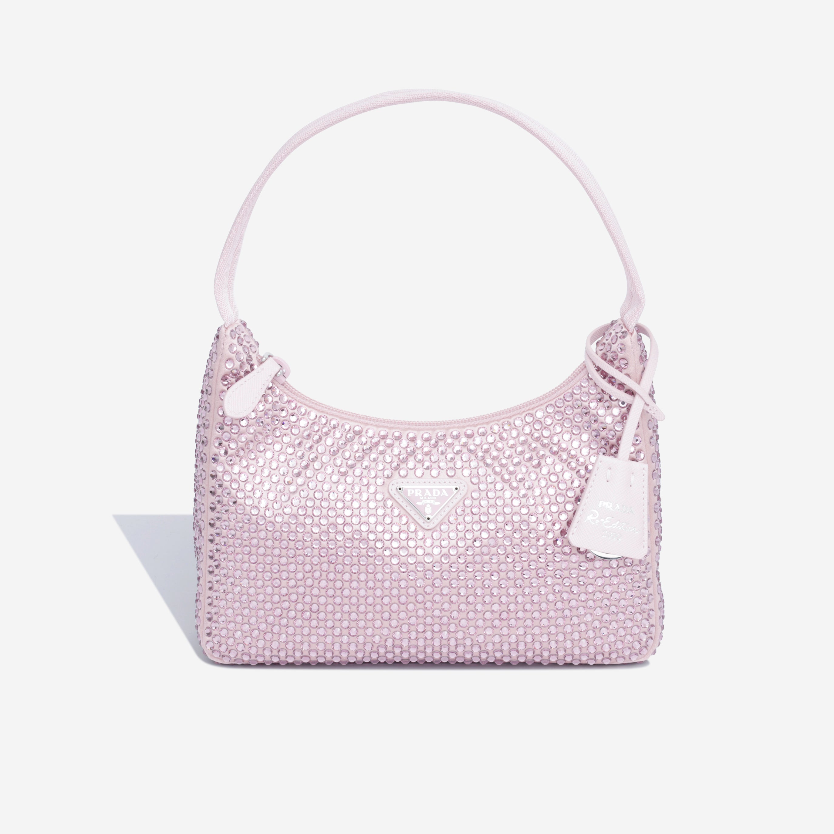 は*な様 PRADA ピンク ストーン バレッタ Prada - Crystal Studded Satin Pouch - Pink Satin SHW - Unused