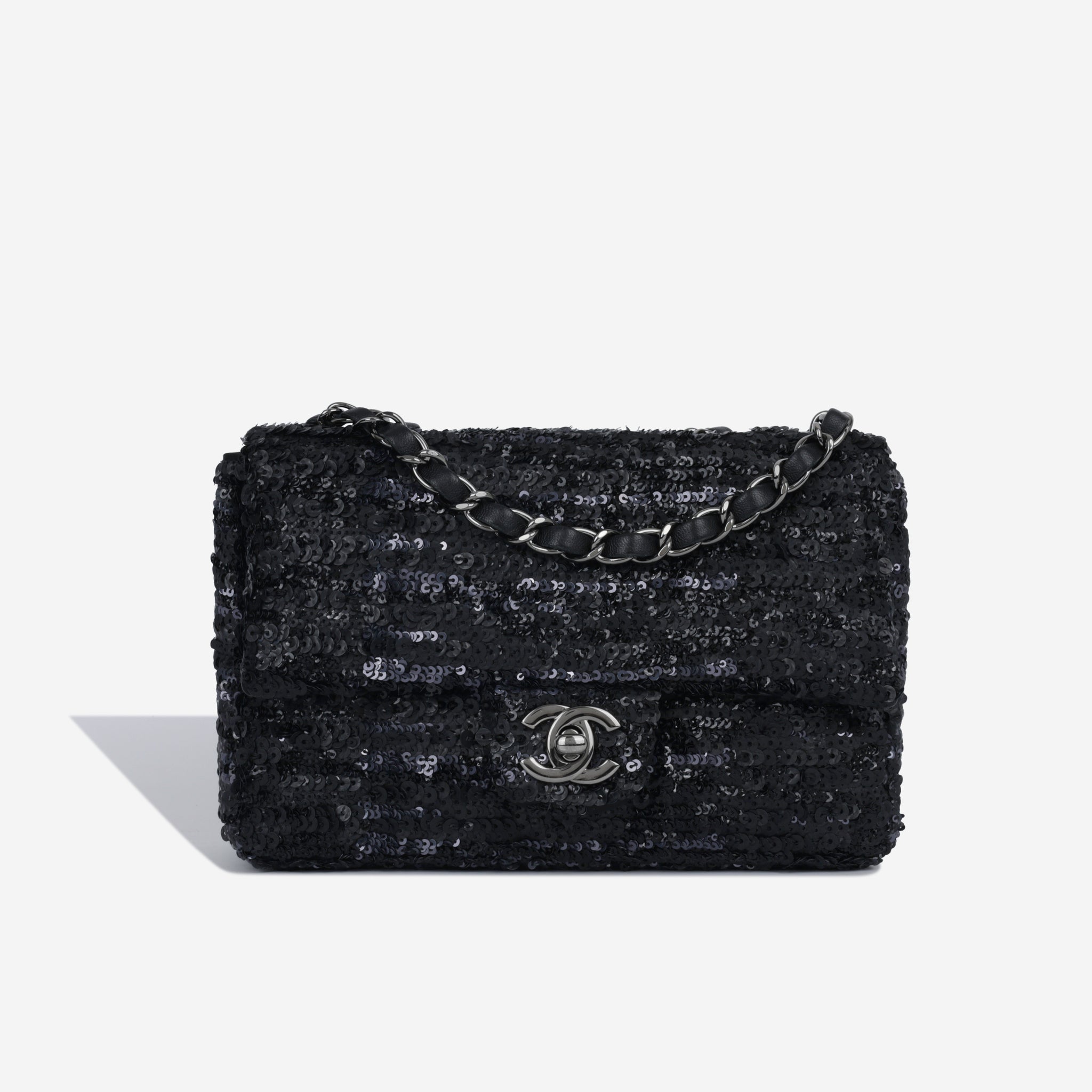 Chanel - Classic Flap Bag - Mini Rectangular - Black Sequin GHW
