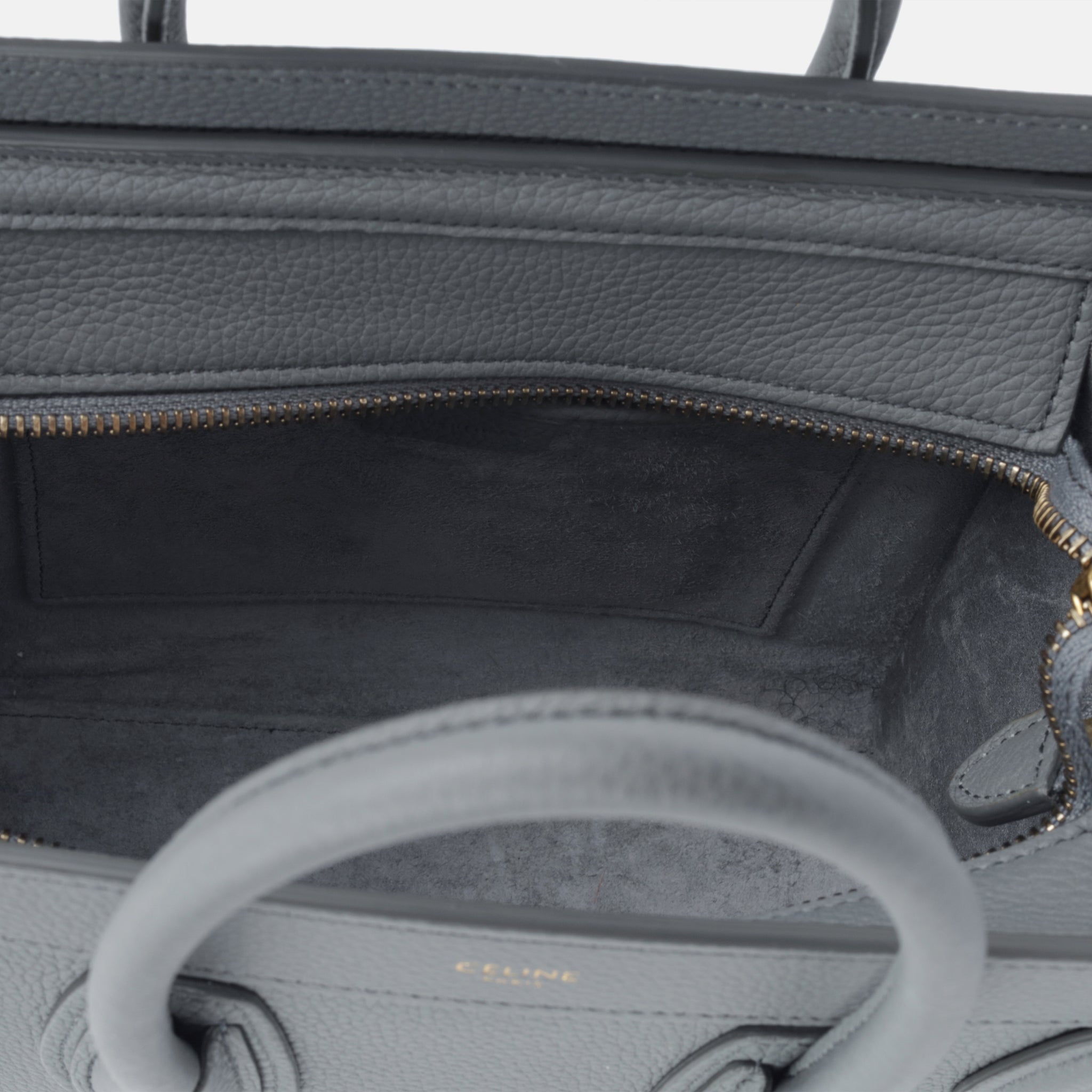 Celine Nano Luggage Tote Drummed Calfskin Kohl Pre Loved Bagista