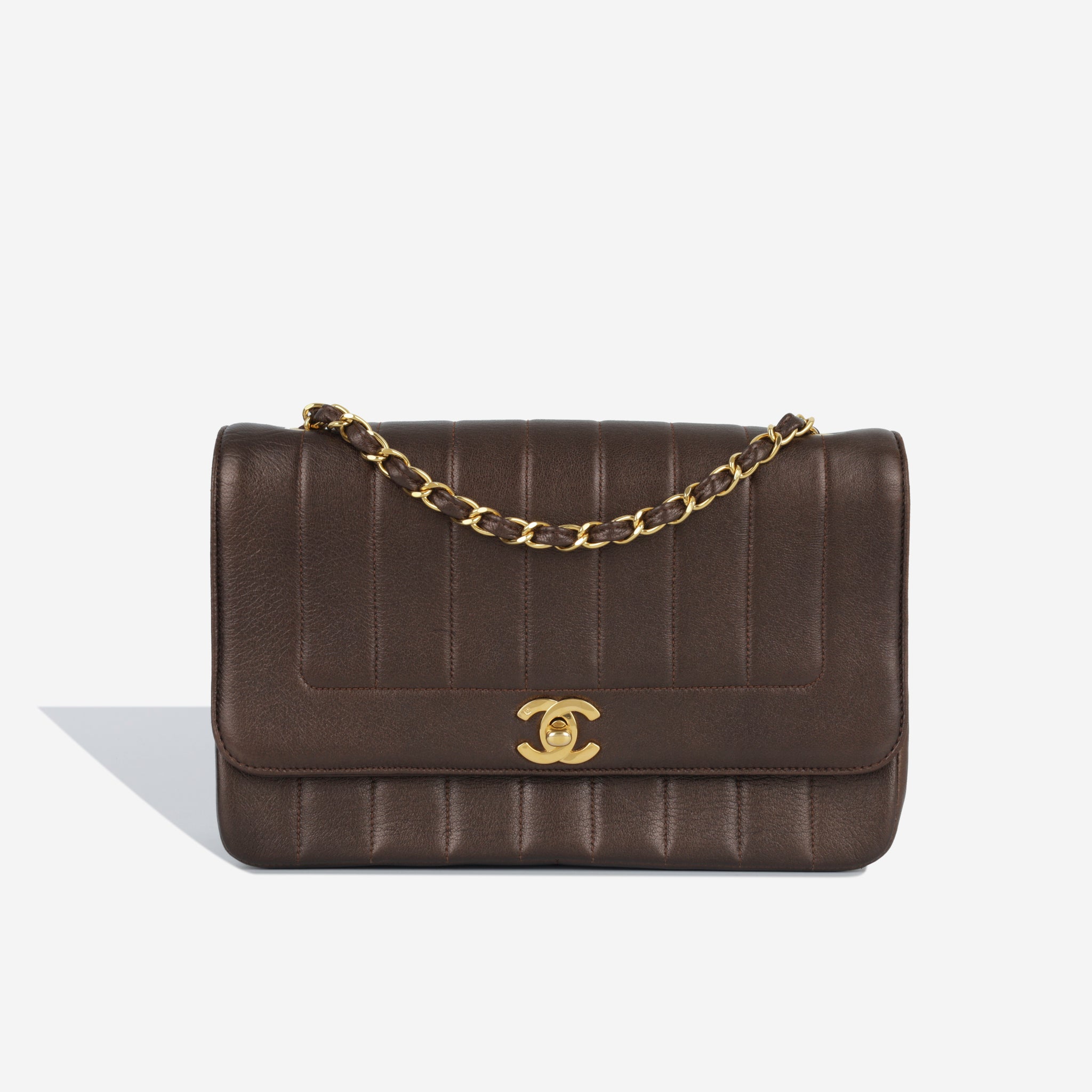 CHANEL  BEIGE LEATHER AND GOLD-TONE METAL CLASSIC SHOULDER BAG