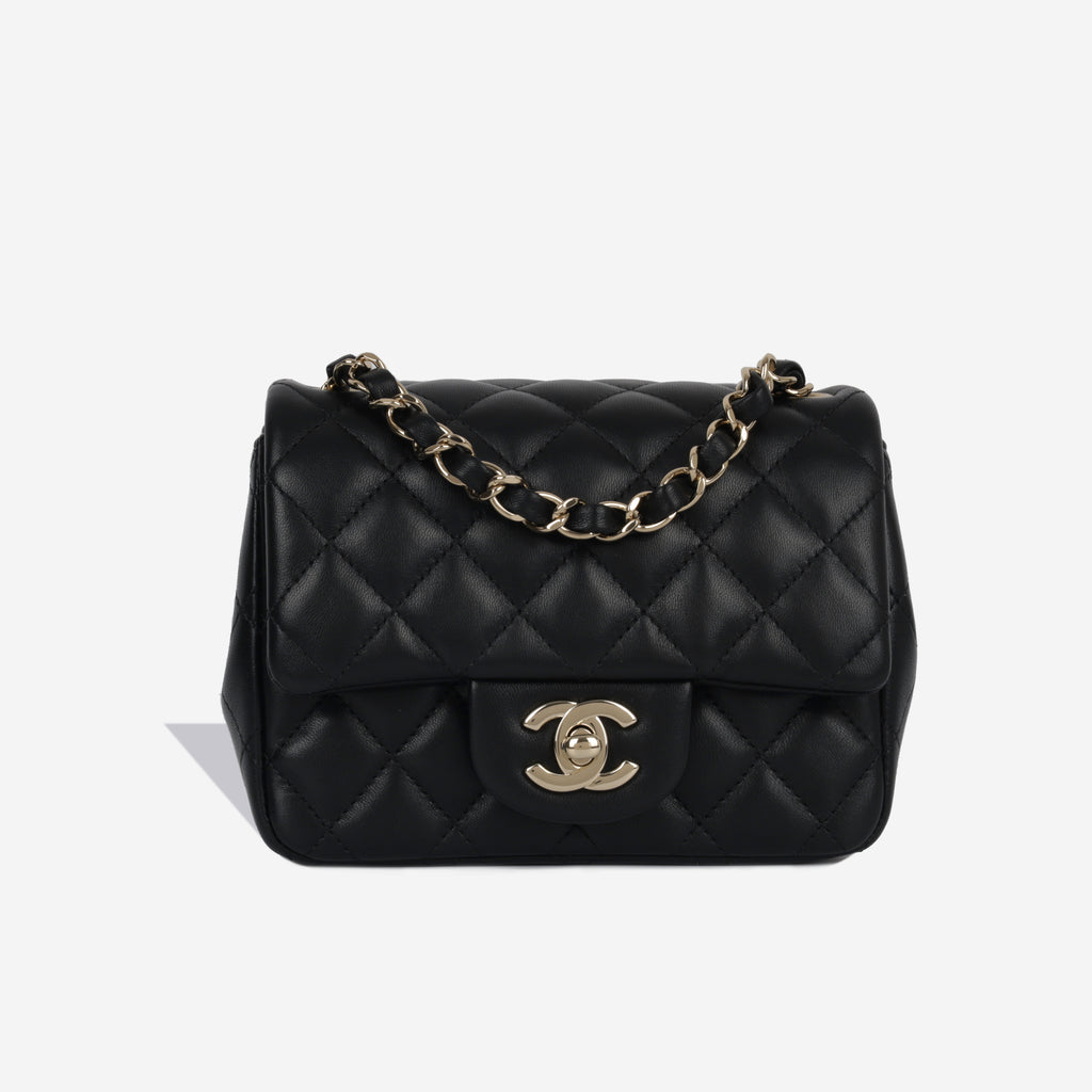 Chanel Mini Square Classic Flap Bag Black Lambskin CGHW Pre