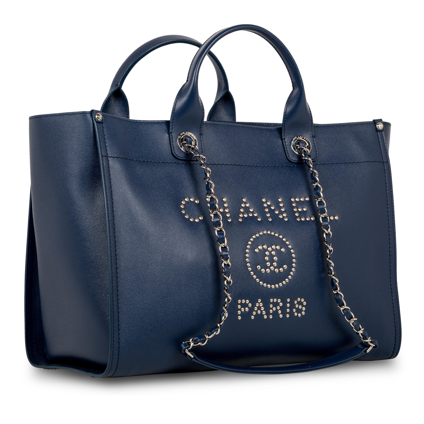CHANEL LARGE DEAUVILLE Gst Navy Stripe Canvas Toile Shopping Tote