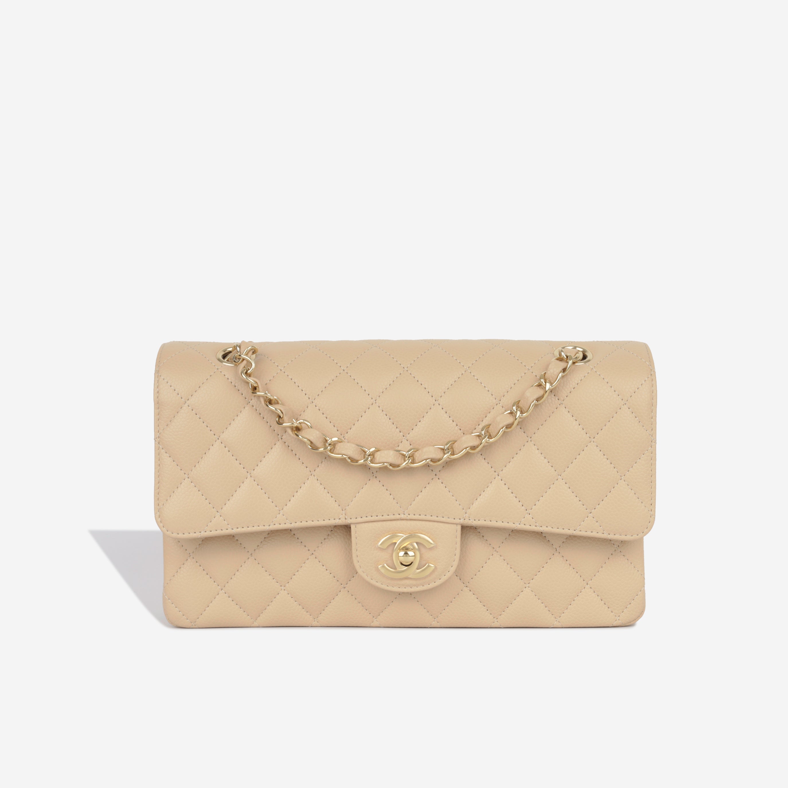 Chanel - Classic Flap Bag - Medium - Beige Caviar - CGHW - Brand New ...
