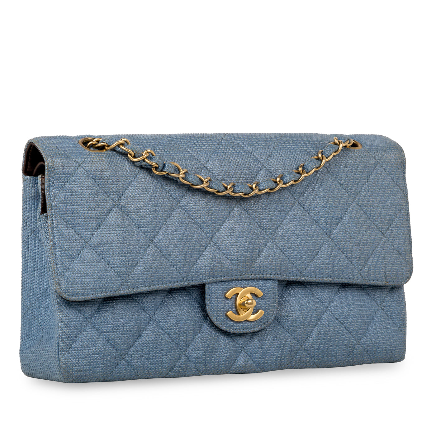 Chanel - Classic Flap Bag - Denim Effect Raffia - Medium Size
