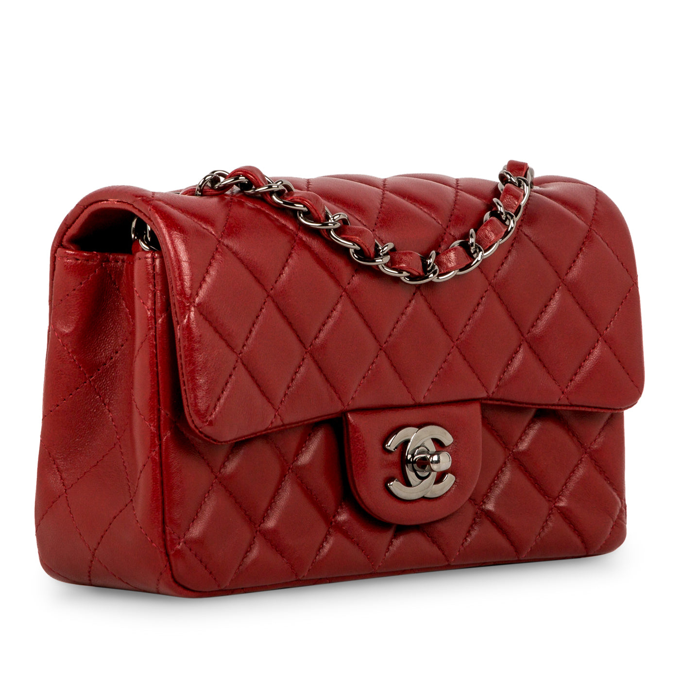 Chanel Lambskin Quilted Mini Rectangular Flap Red
