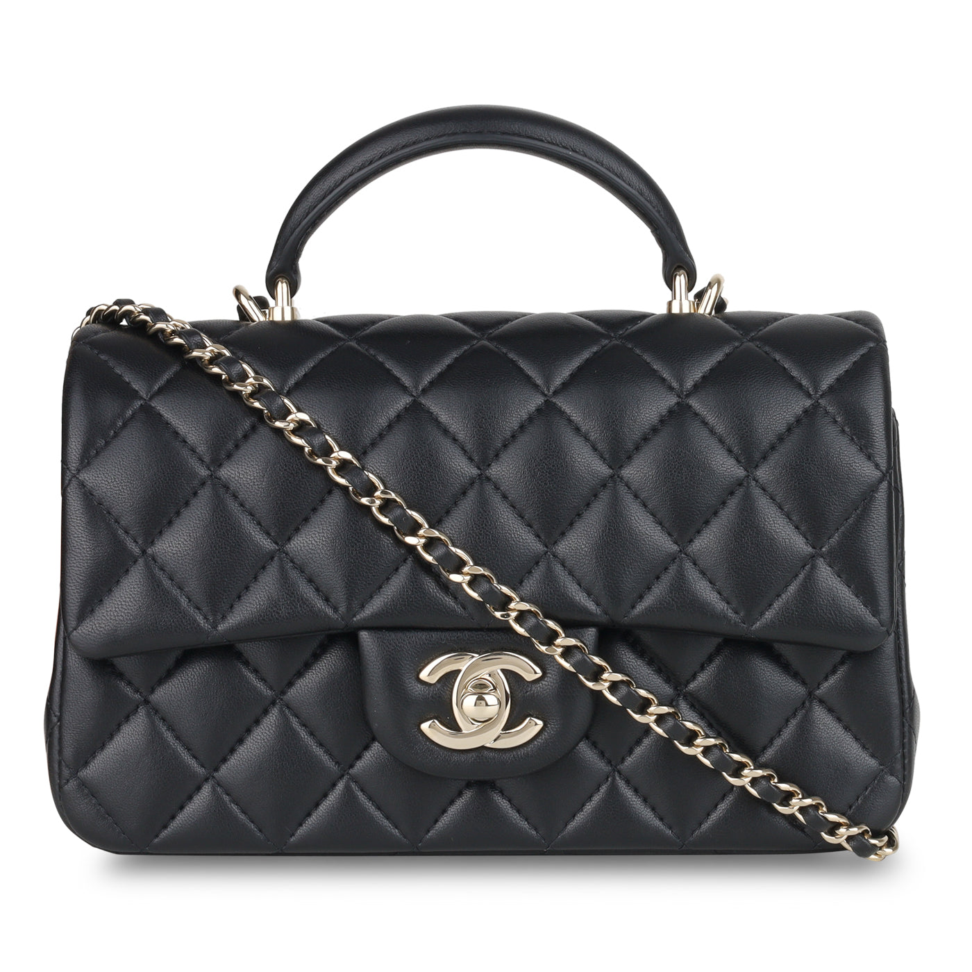 Chanel - Mini Rectangular Top Handle Classic Flap Bag - Black