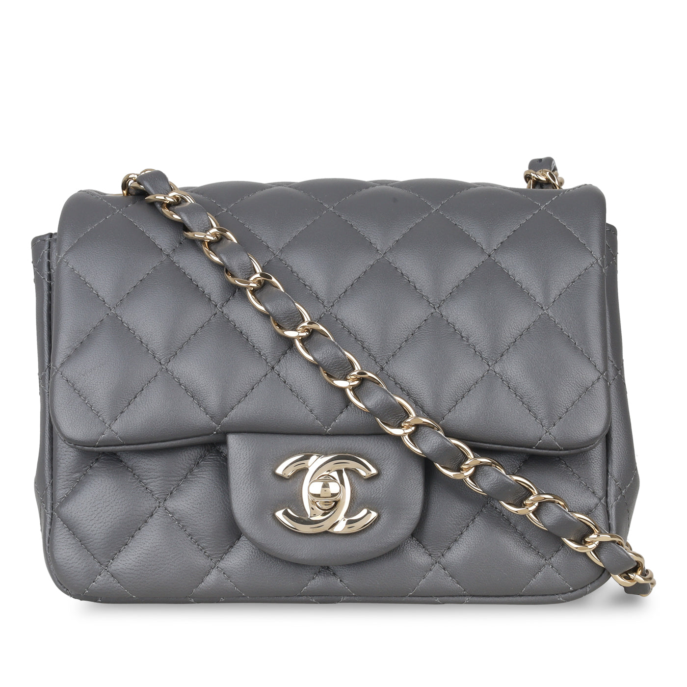 Mini Square Classic Flap - Grey Lambskin