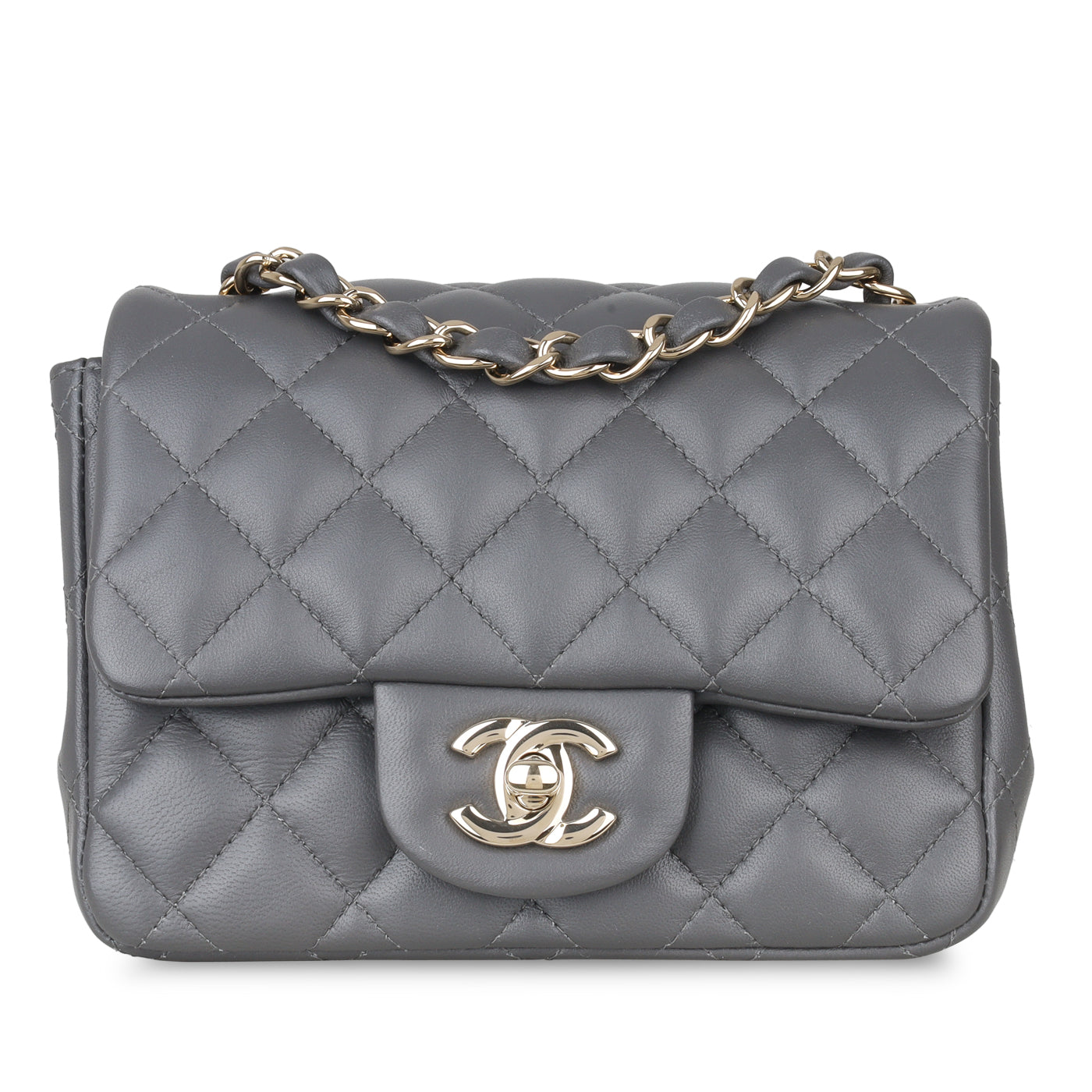 Mini Square Classic Flap - Grey Lambskin