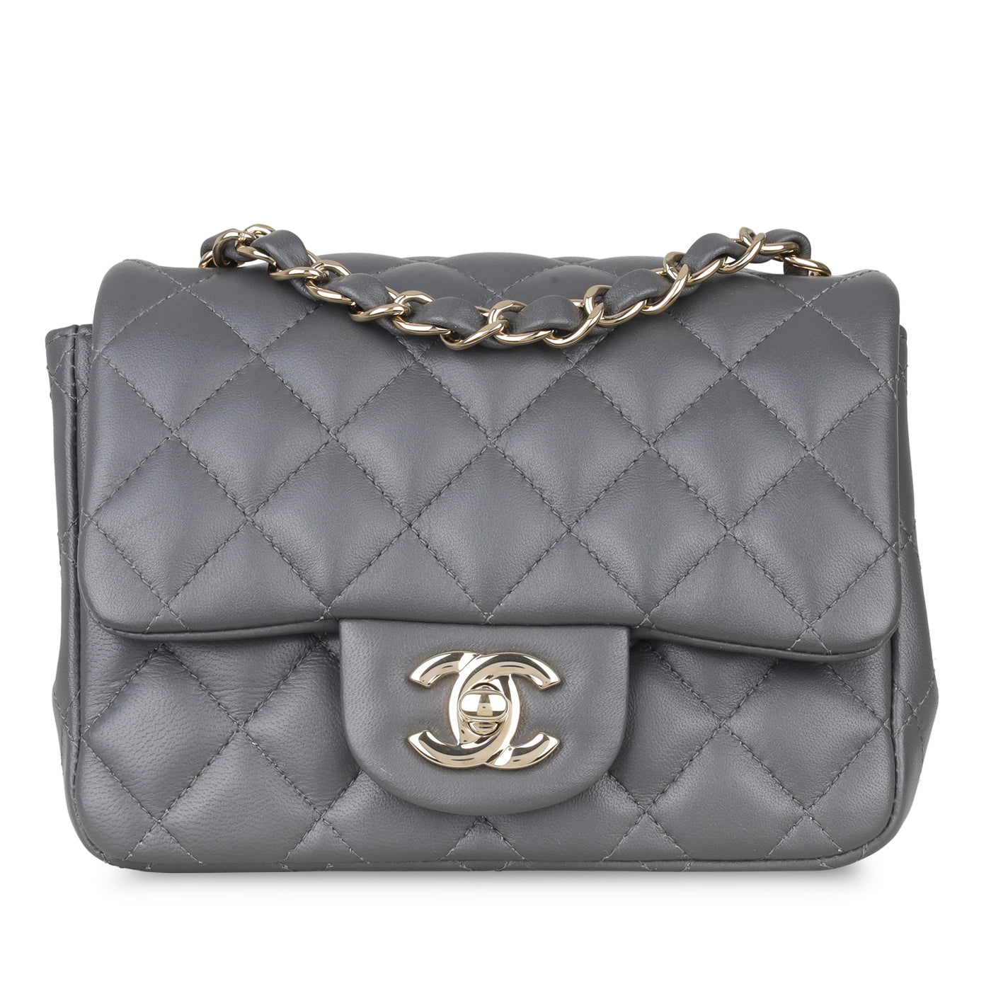 Chanel - Mini Square Classic Flap Bag - Grey Lambskin