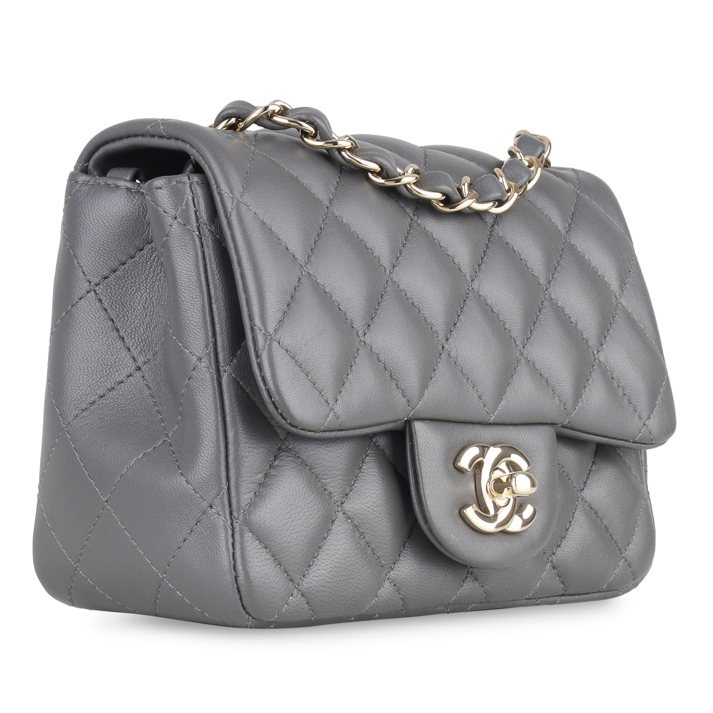 Chanel - Mini Square Classic Flap Bag - Grey Lambskin - Immaculate