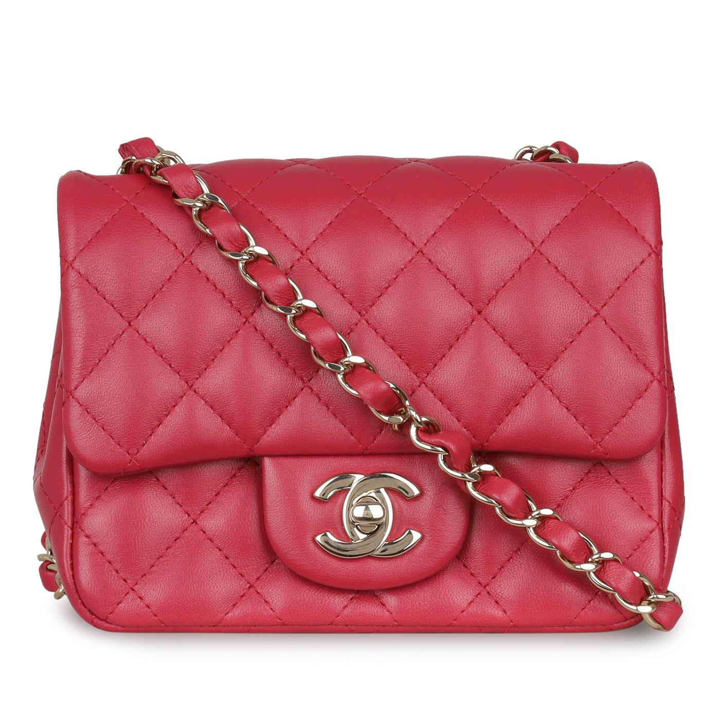 Chanel - Mini Square Classic Flap Bag - Raspberry Pink Caviar