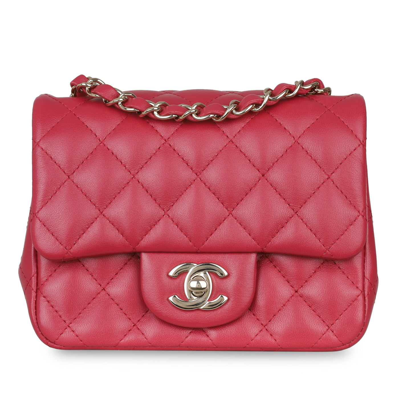 Chanel - Mini Square Classic Flap Bag - Raspberry Pink Caviar
