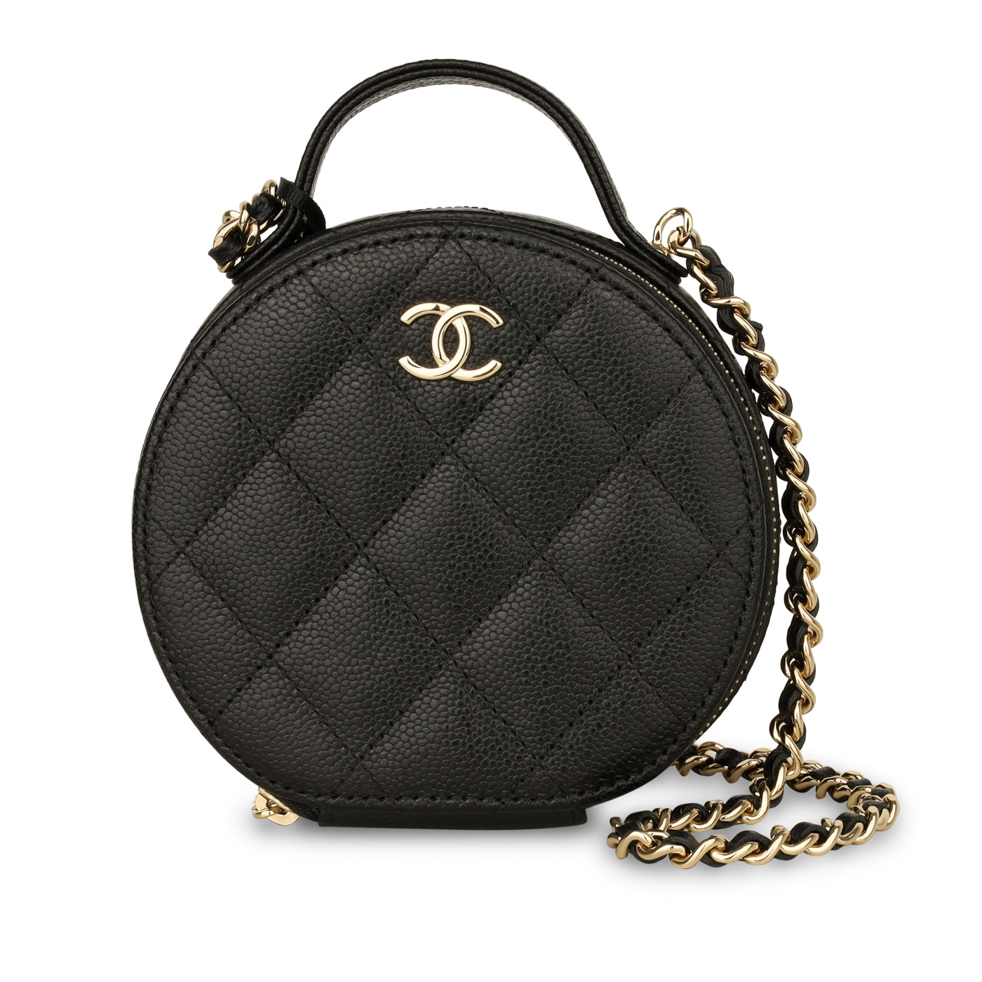 Chanel Mini Round Black Caviar Sling Bag, Rose Gold Hardware