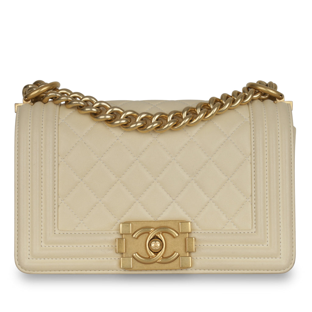 Chanel - Small Boy Bag - Cream Lambskin Leather - Gold Hardware