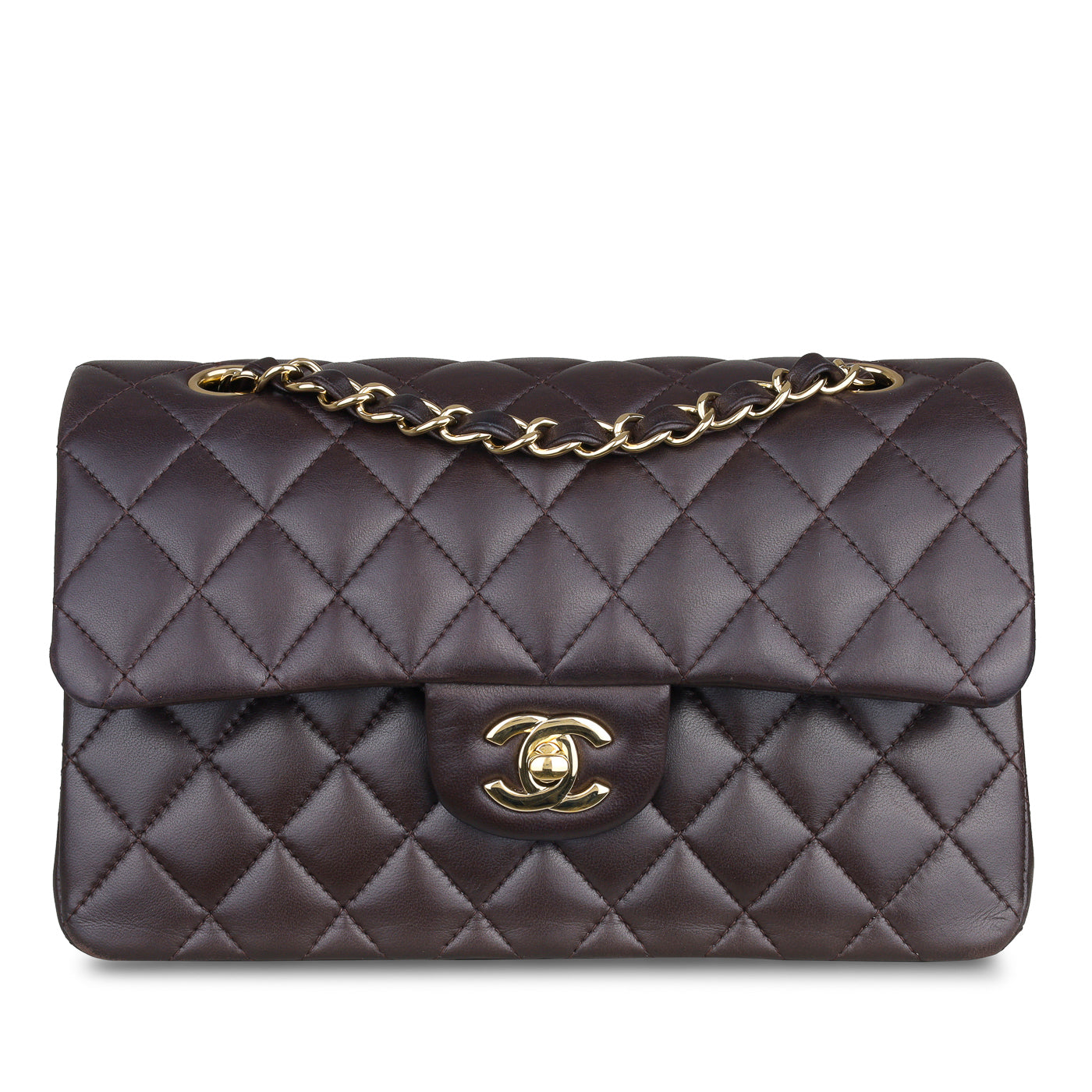 Chanel - Small Classic Flap Bag - Brown Lambskin CGHW - Excellent