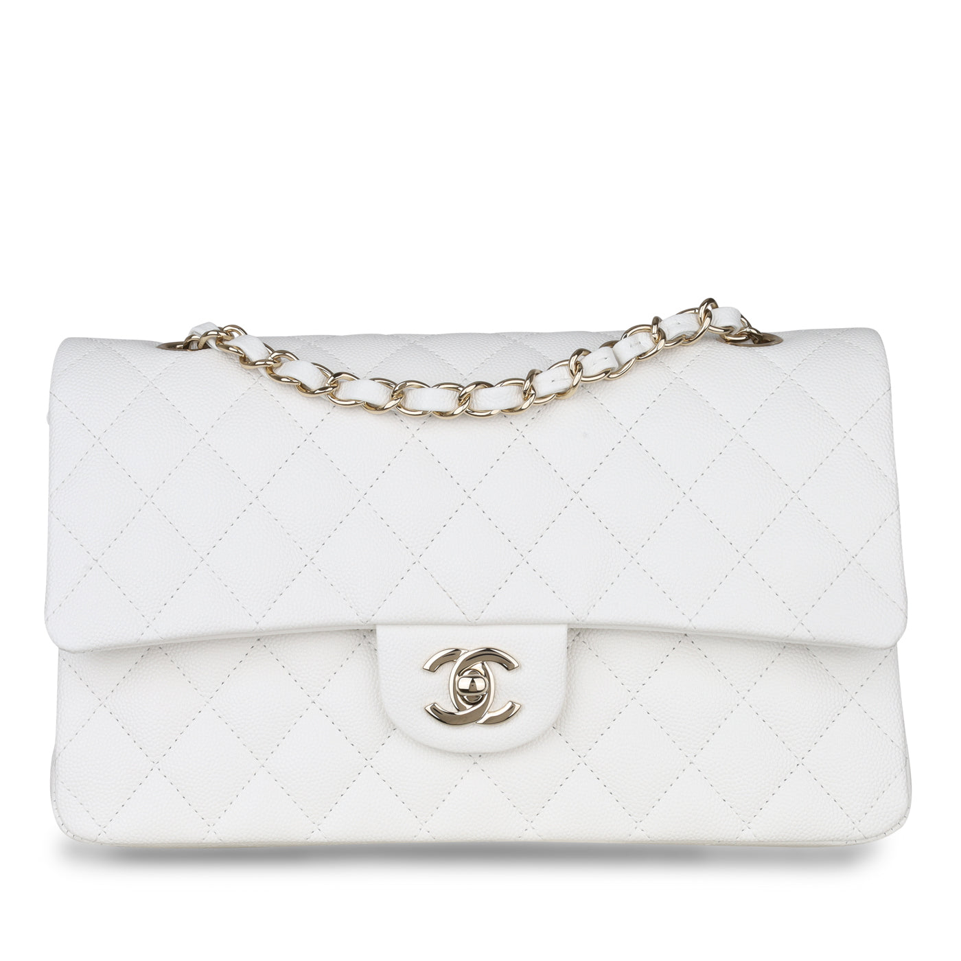 Medium Classic Flap - White Caviar