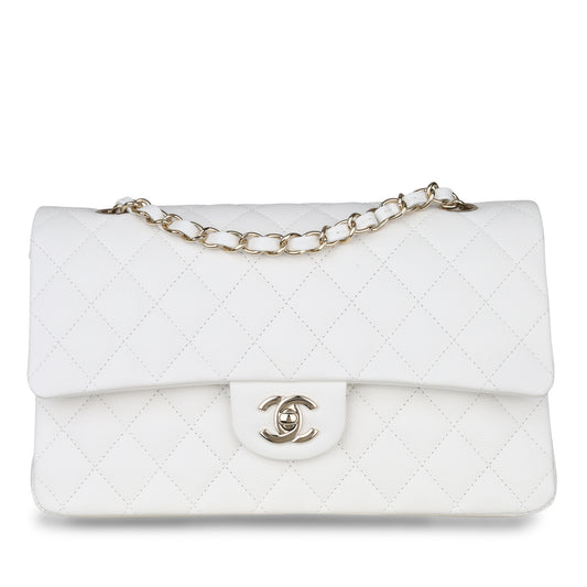 Medium Classic Flap - White Caviar