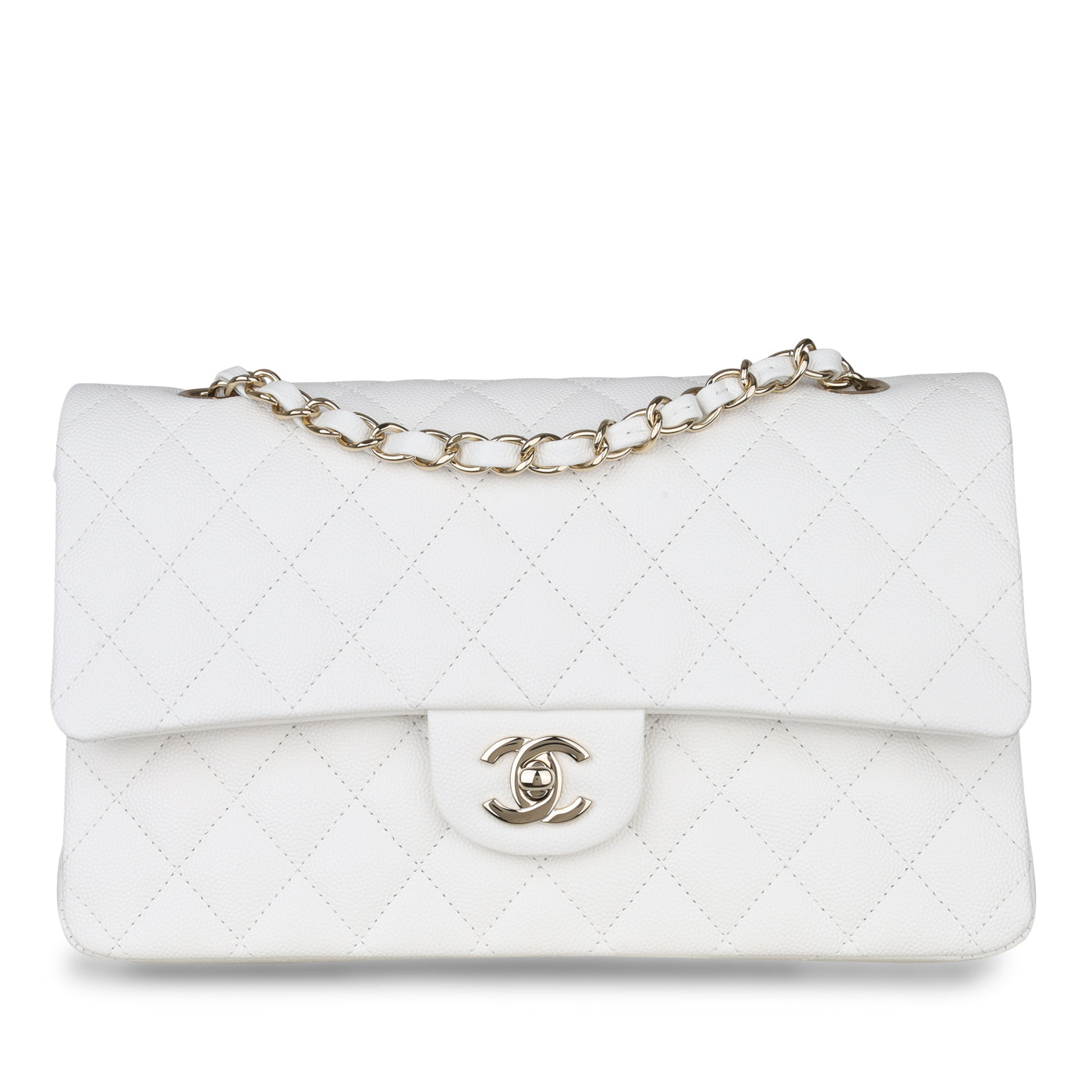 Chanel - White Quilted Caviar Classic Double Flap Medium