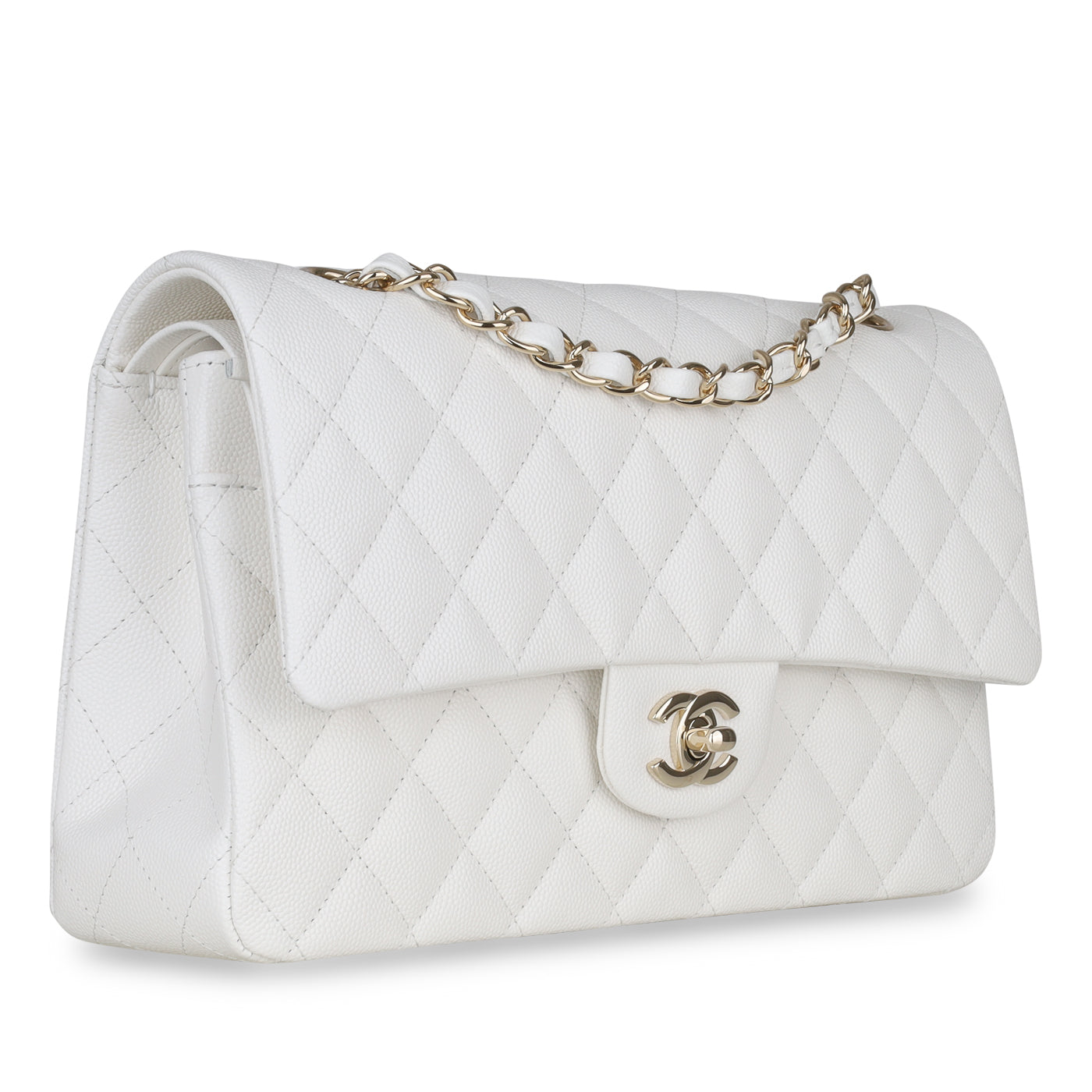 Medium Classic Flap - White Caviar