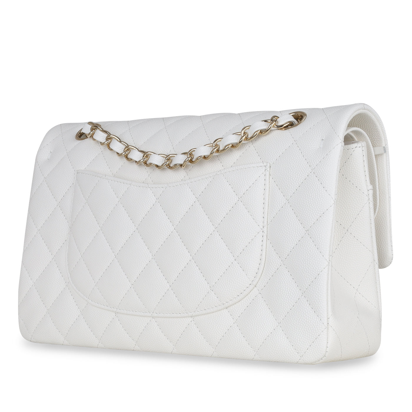 Medium Classic Flap - White Caviar