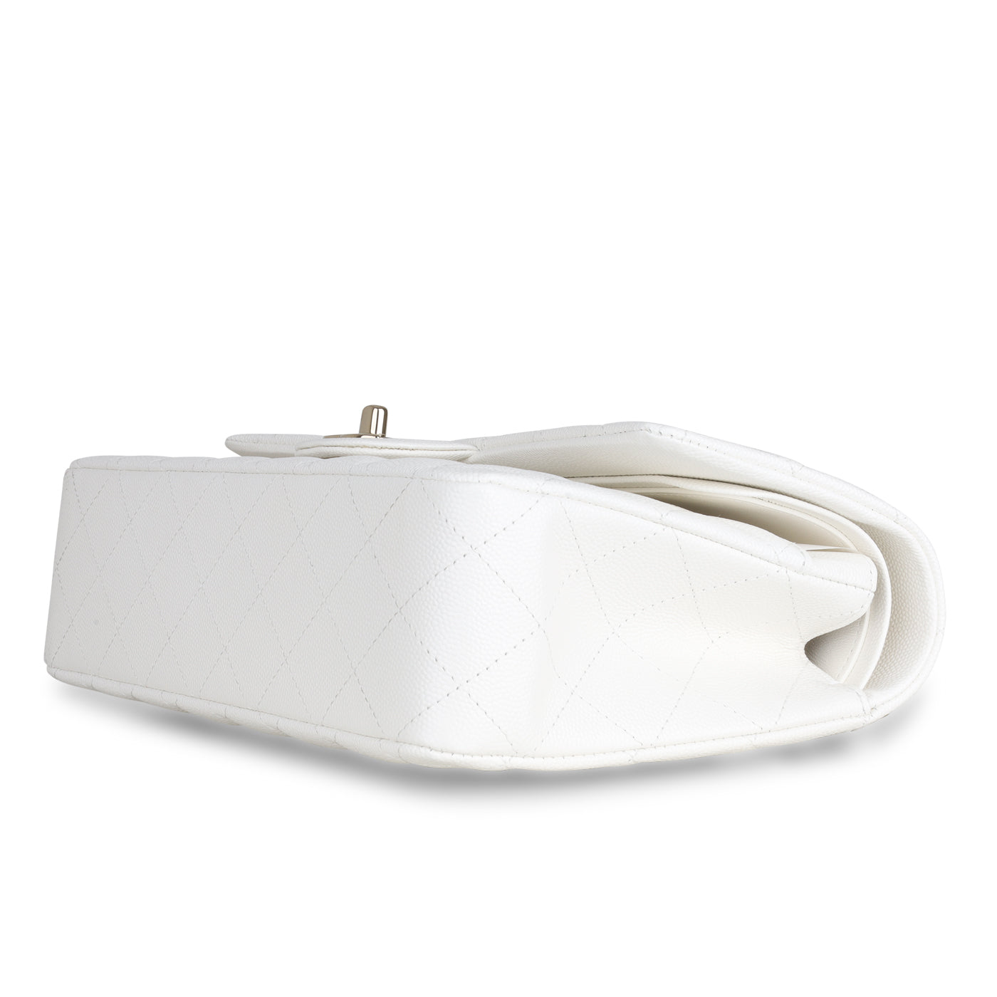 Medium Classic Flap - White Caviar