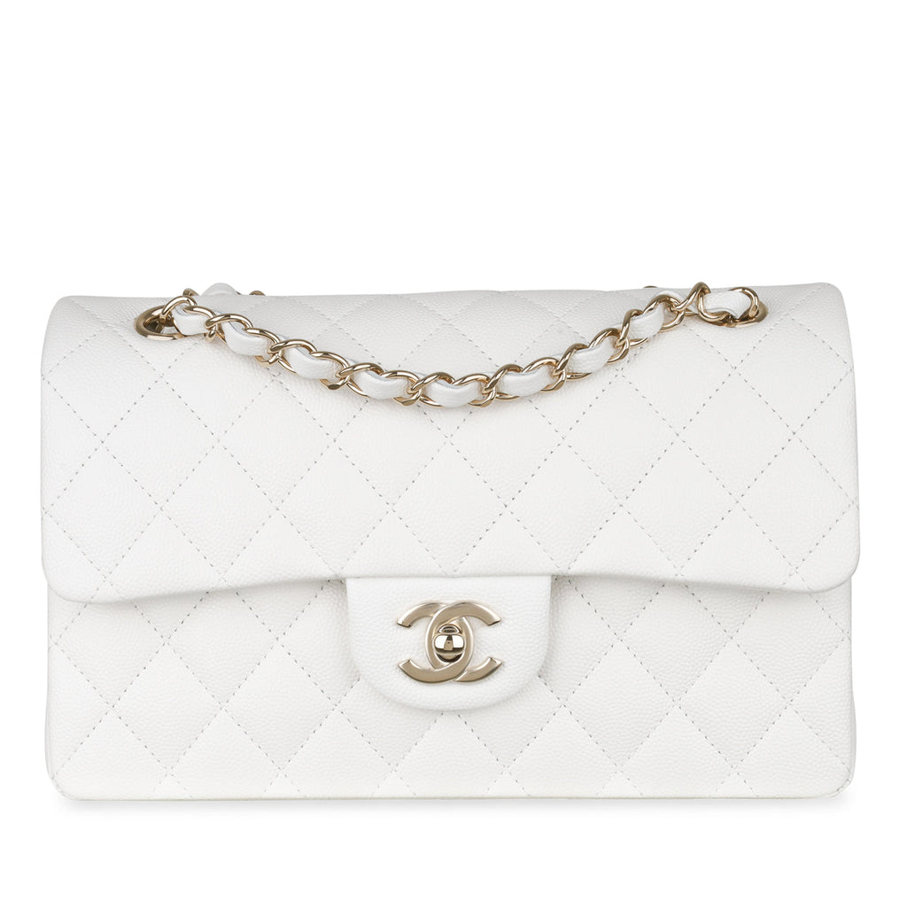 classic chanel flap bag small white