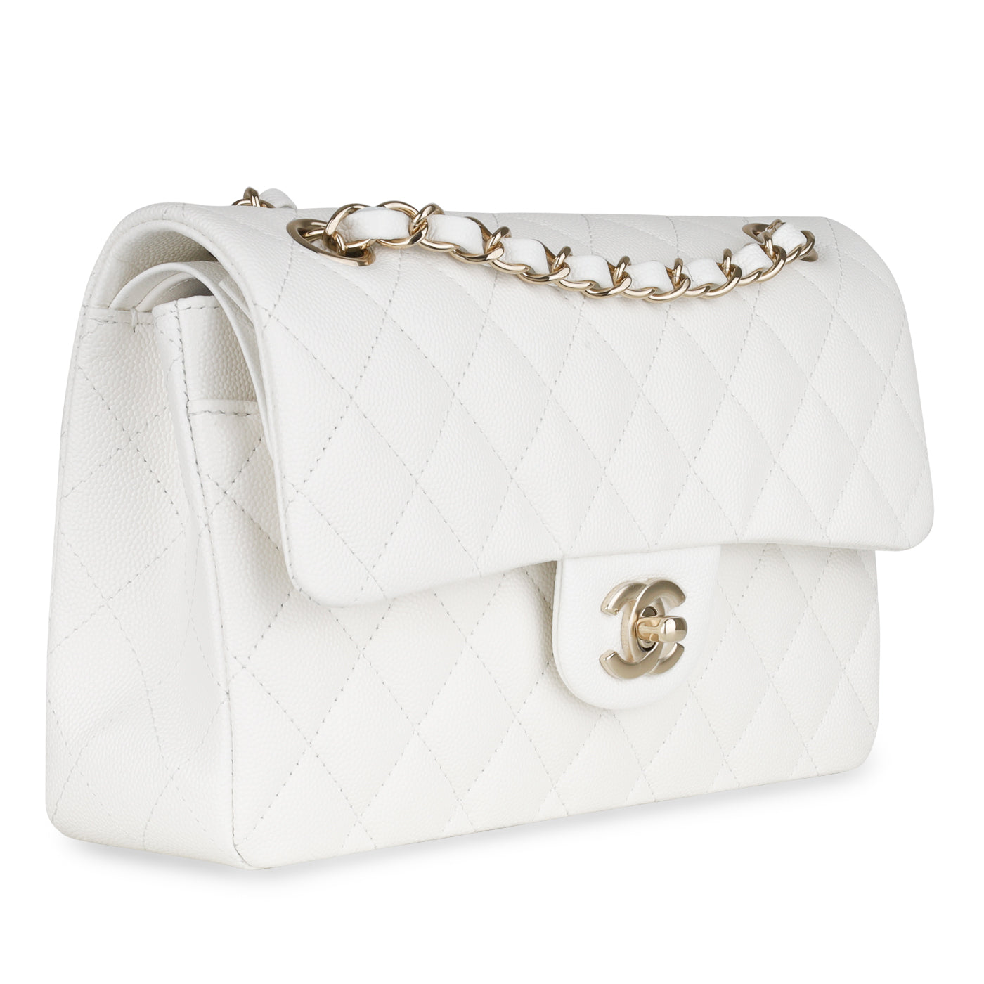 Chanel Small Classic Flap - White Caviar - CGHW - Brand New